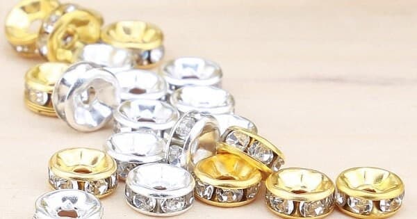 Silver-Gold Plated Rhinestone Spacers, 8mm Rondelles (15pcs)