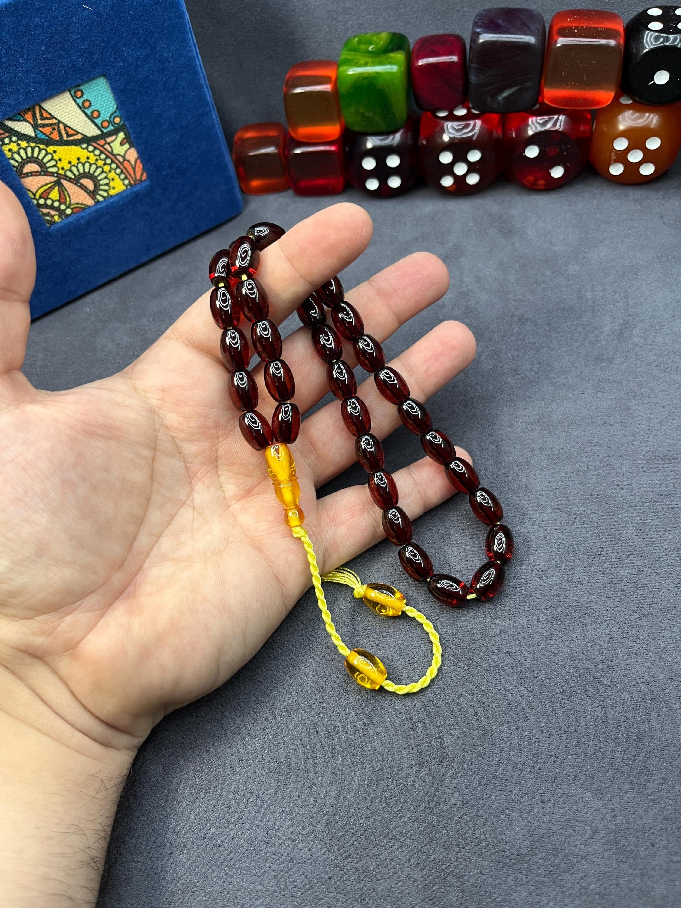 Ottoman Faturan Style Bakelite Tasbih, 33 Cherry Yellow Prayer Beads