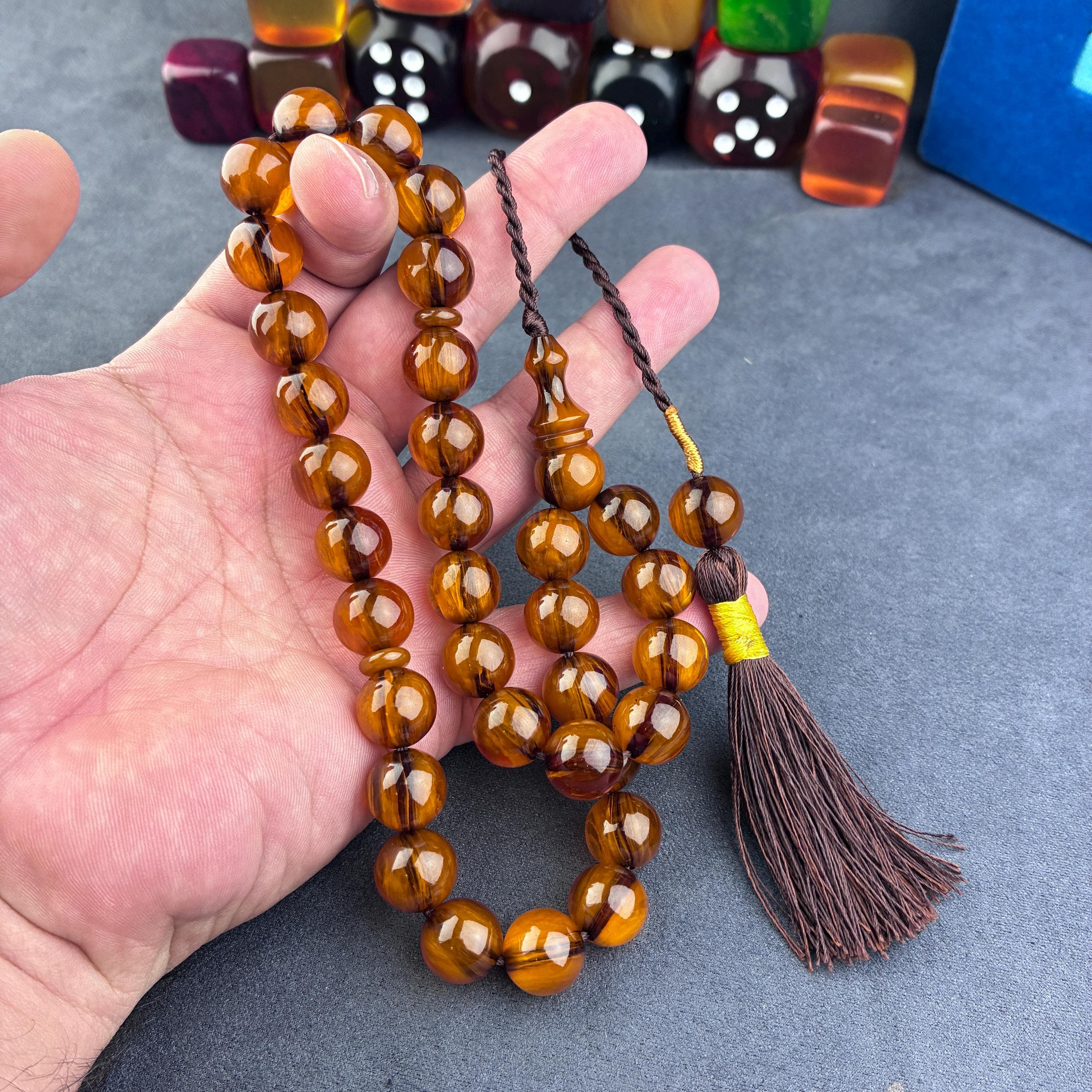 Brown Beads Bakelite Tesbeeh, Turkish Fidget Spinner, Ottoman Muslim Rosary, Tasbih, Muslim Gift, Worry Beads, Islamic Prayer Beads, مسبحة, - image 4