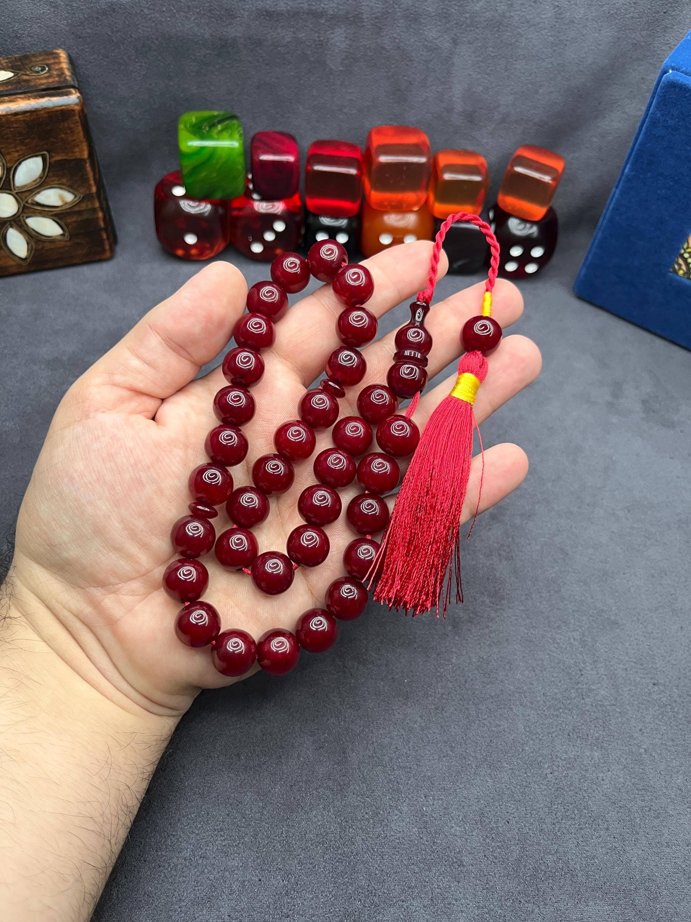 Faturan Cherry Bakelite 33-Bead Rosary: Ottoman Amber Tasbih Prayer Beads, Ramadan Eid Gift, - image 5
