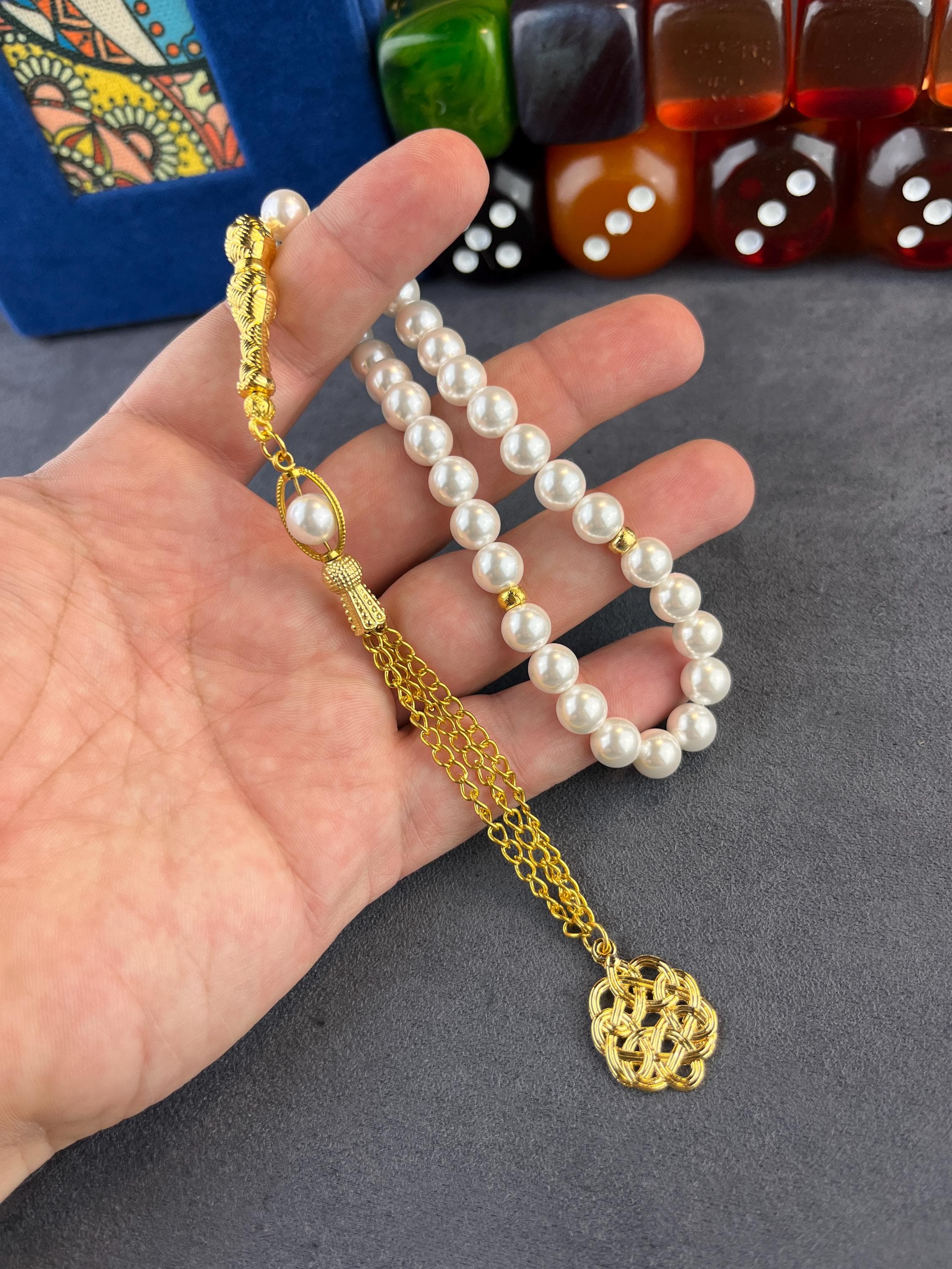 Pearl Prayer Beads 33, Gold Plated Tassel Tasbih