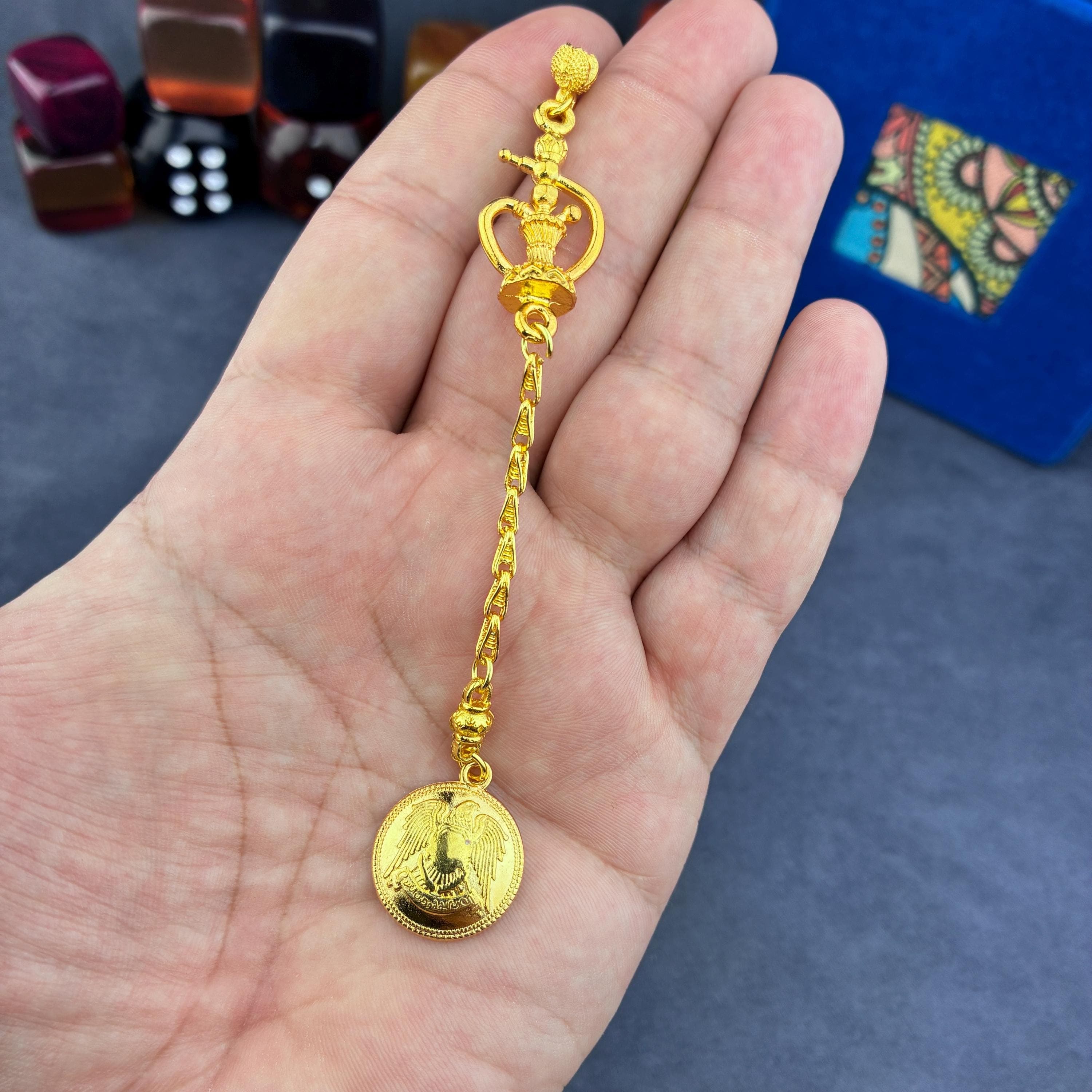 Gold-Plated Ottoman Rosary Tassel, Turkish Tespih Coin Charm