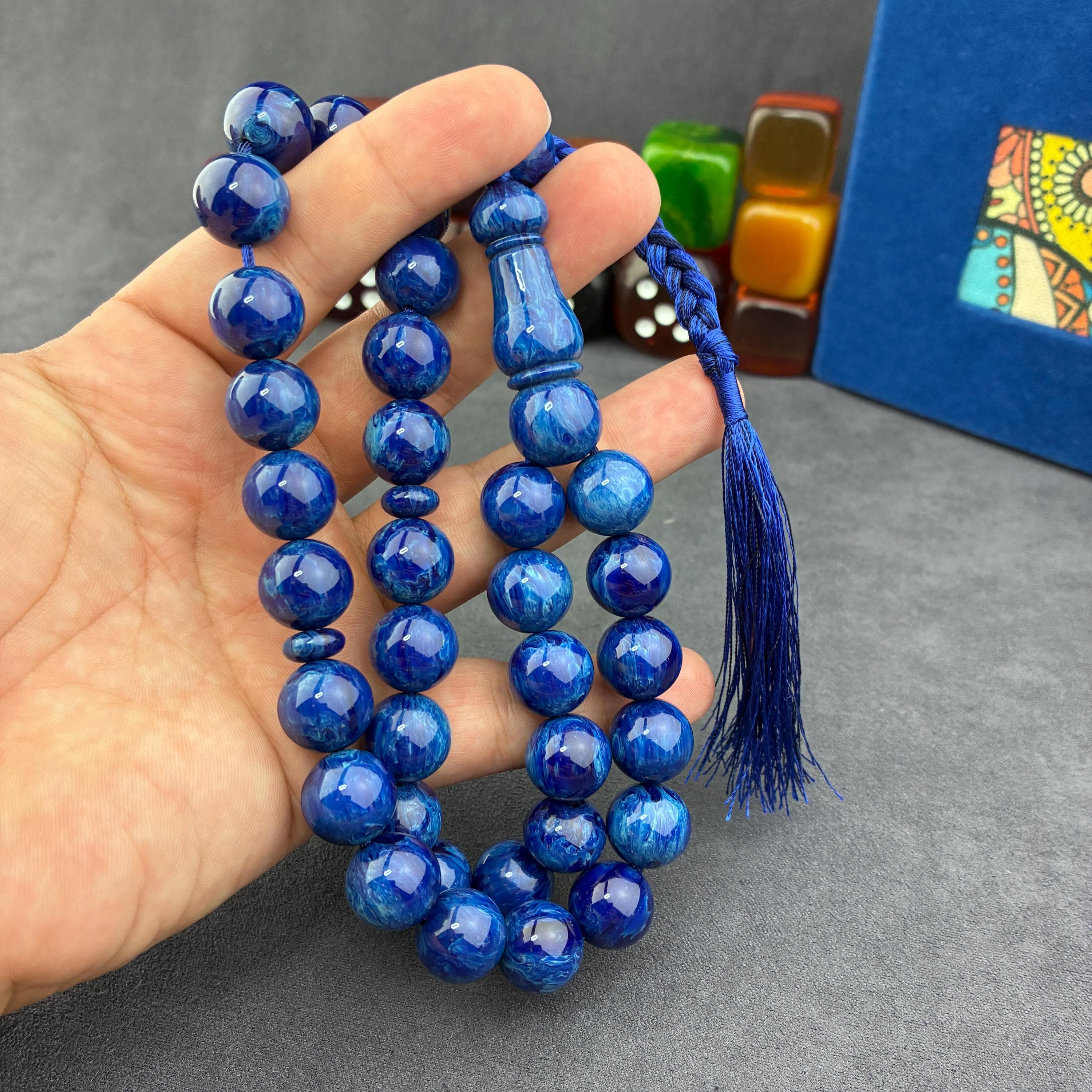 Blue Cataline Ottoman Misbaha, Islamic Prayer Beads, Muslim Rosary - image 5