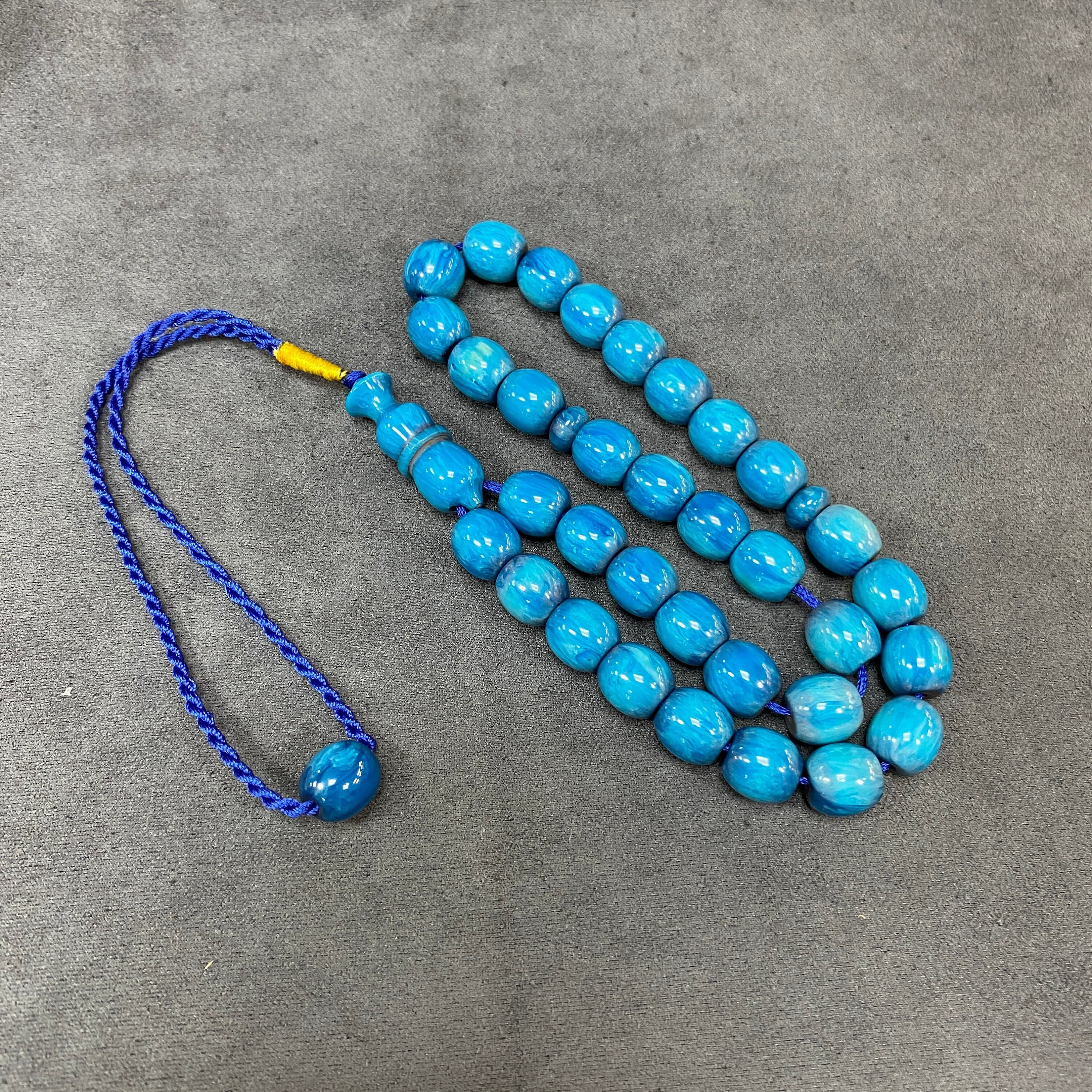 Bakelite Blue Misbaha, Ottoman Style Muslim Worry Beads, Islamic Tasbih
