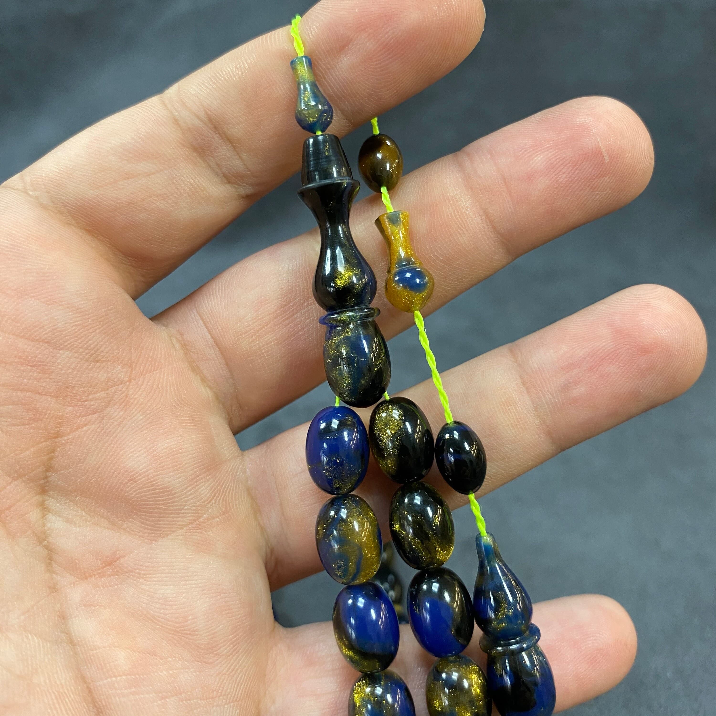 Blue Gold Glitter Misbaha, Islamic Prayer Beads Tasbih, Men's Gift - image 4