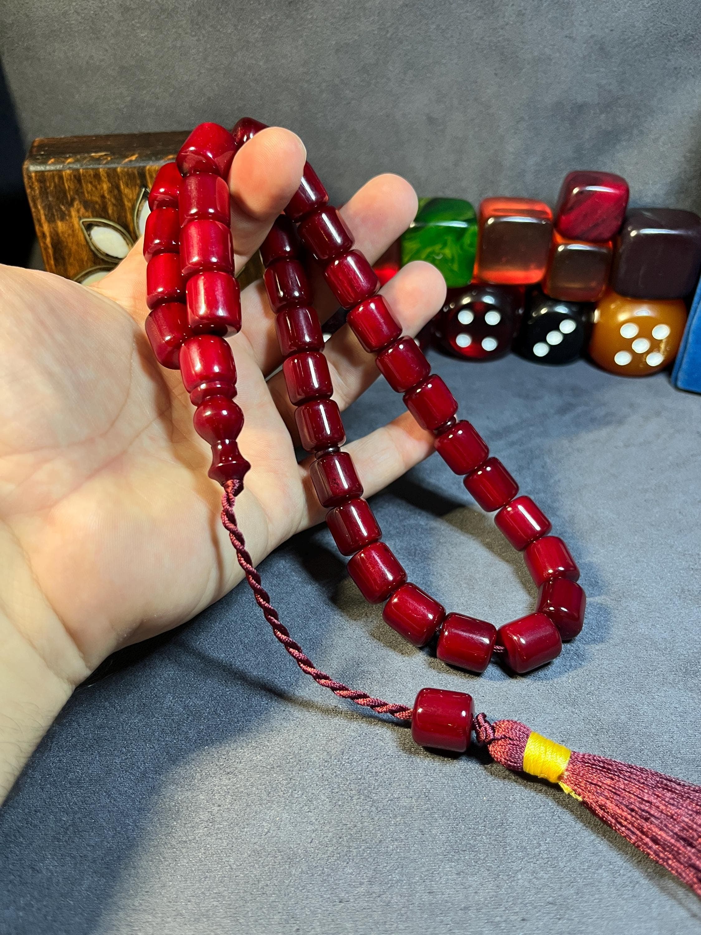Faturan Style Cherry Prayer Beads, 33 Tasbeeh, Ottoman Misbaha, New Bakelite (14-13.5mm) - image 4