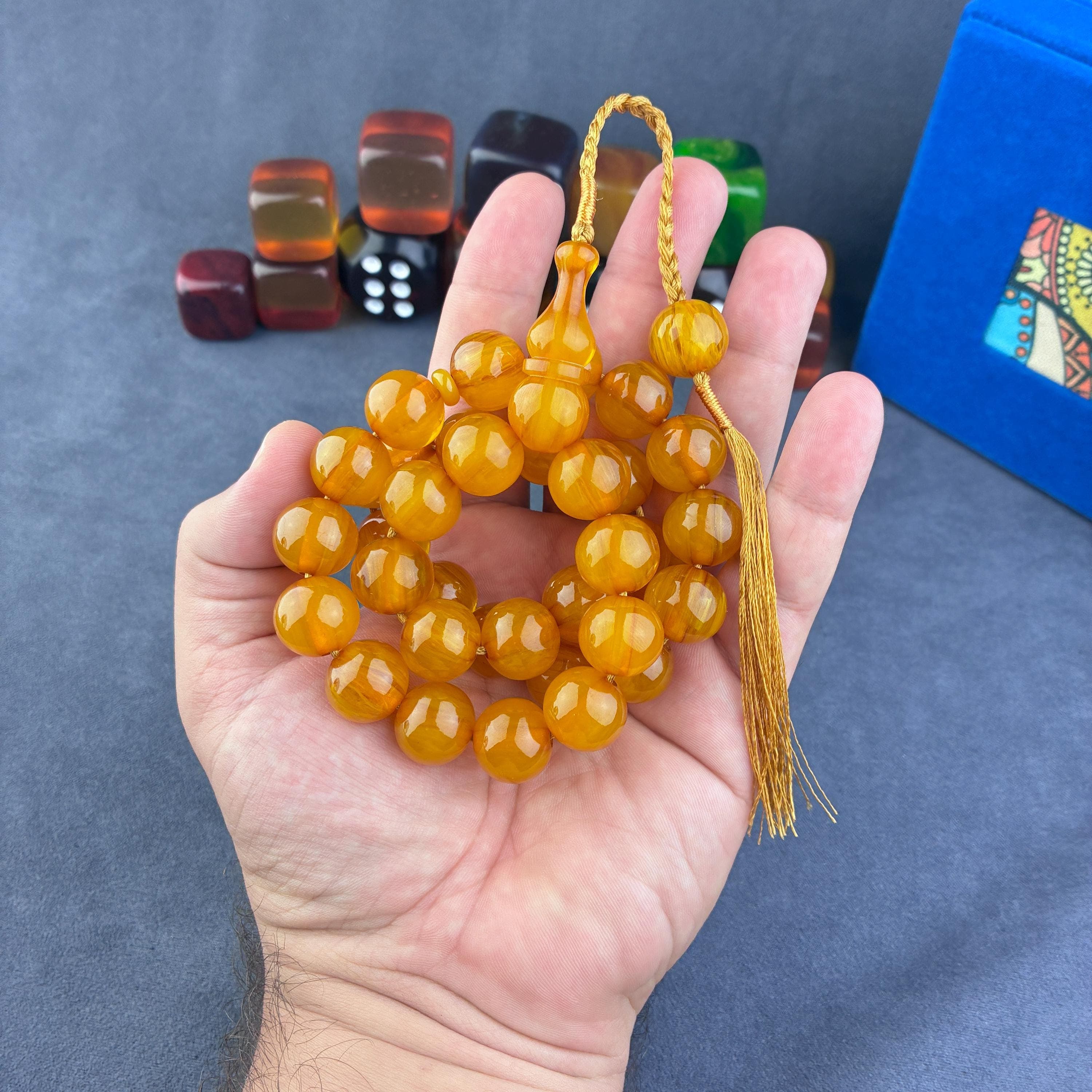 Yellow Faturan Prayer Beads: 15mm Turkish Tasbih Misbaha Rosary - image 4