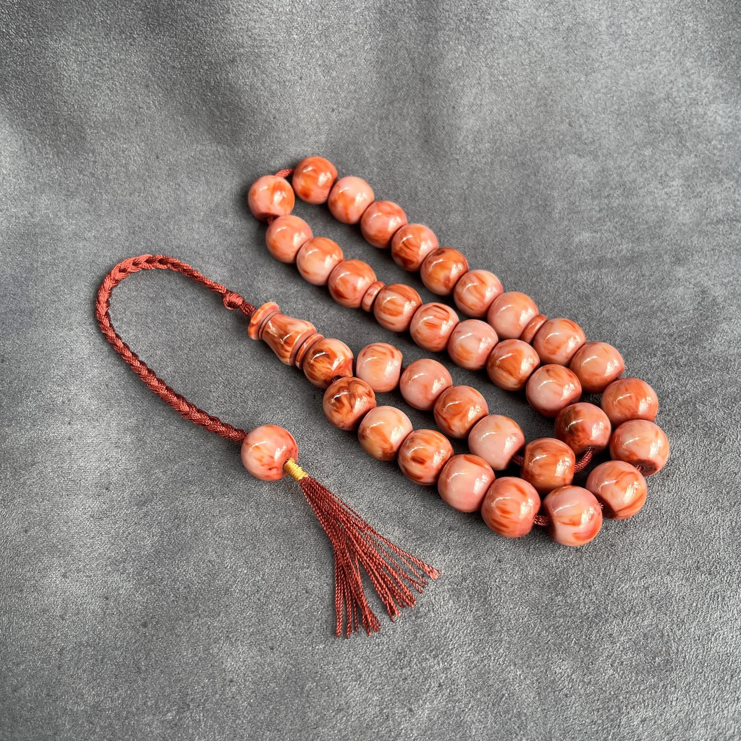 Ottoman Bakelite Misbaha: Brown & Red Prayer Beads, Handmade Islamic Gift