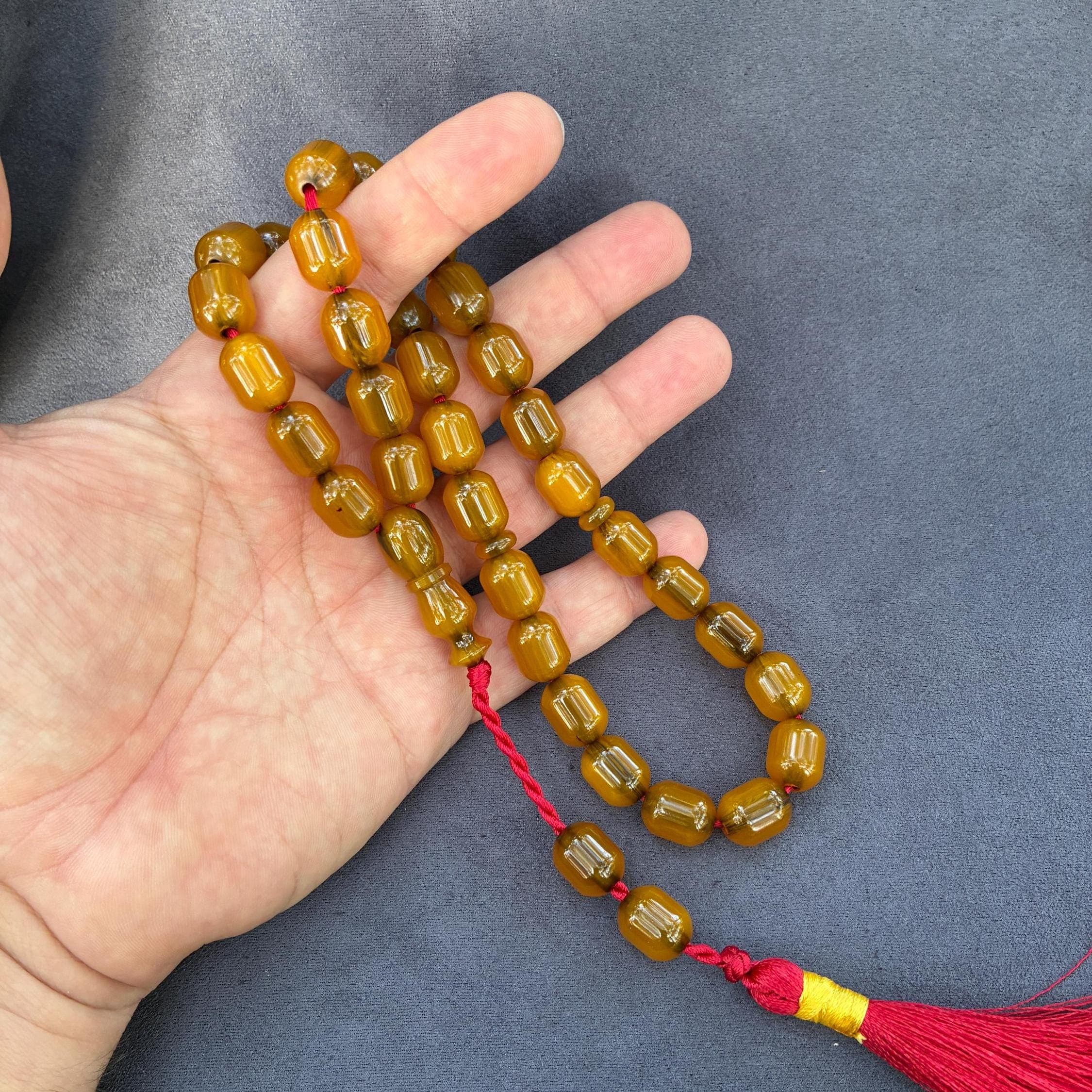 Yellow Faturan Prayer Beads, 33 Bead Ottoman Tasbeeh, New Bakelite Dhikr Beads - image 5
