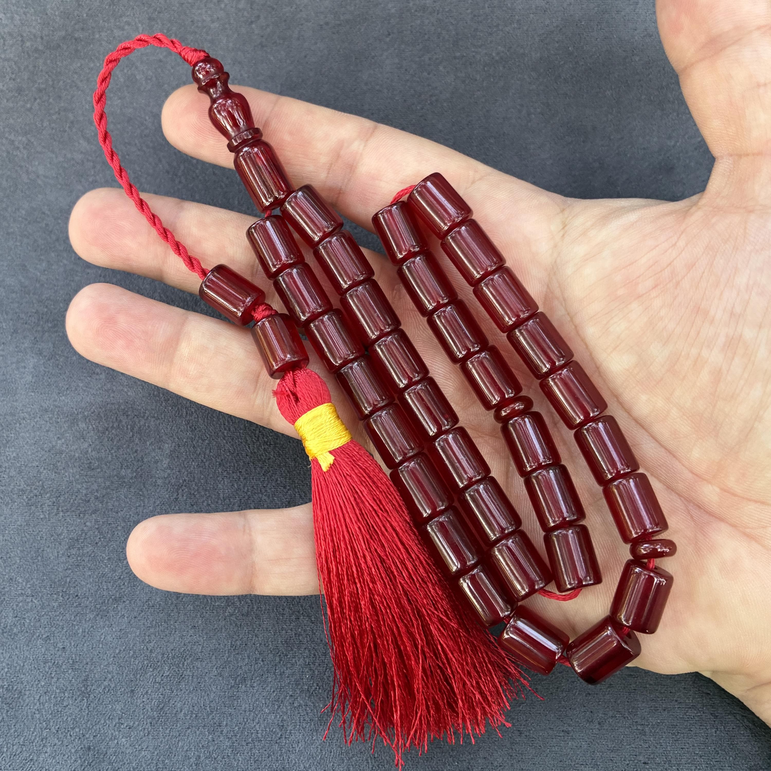 Red New Bakelite Prayer Beads, 33 Ottoman Tassel Tasbih, Muslim Misbaha, Islamic Gift - image 3
