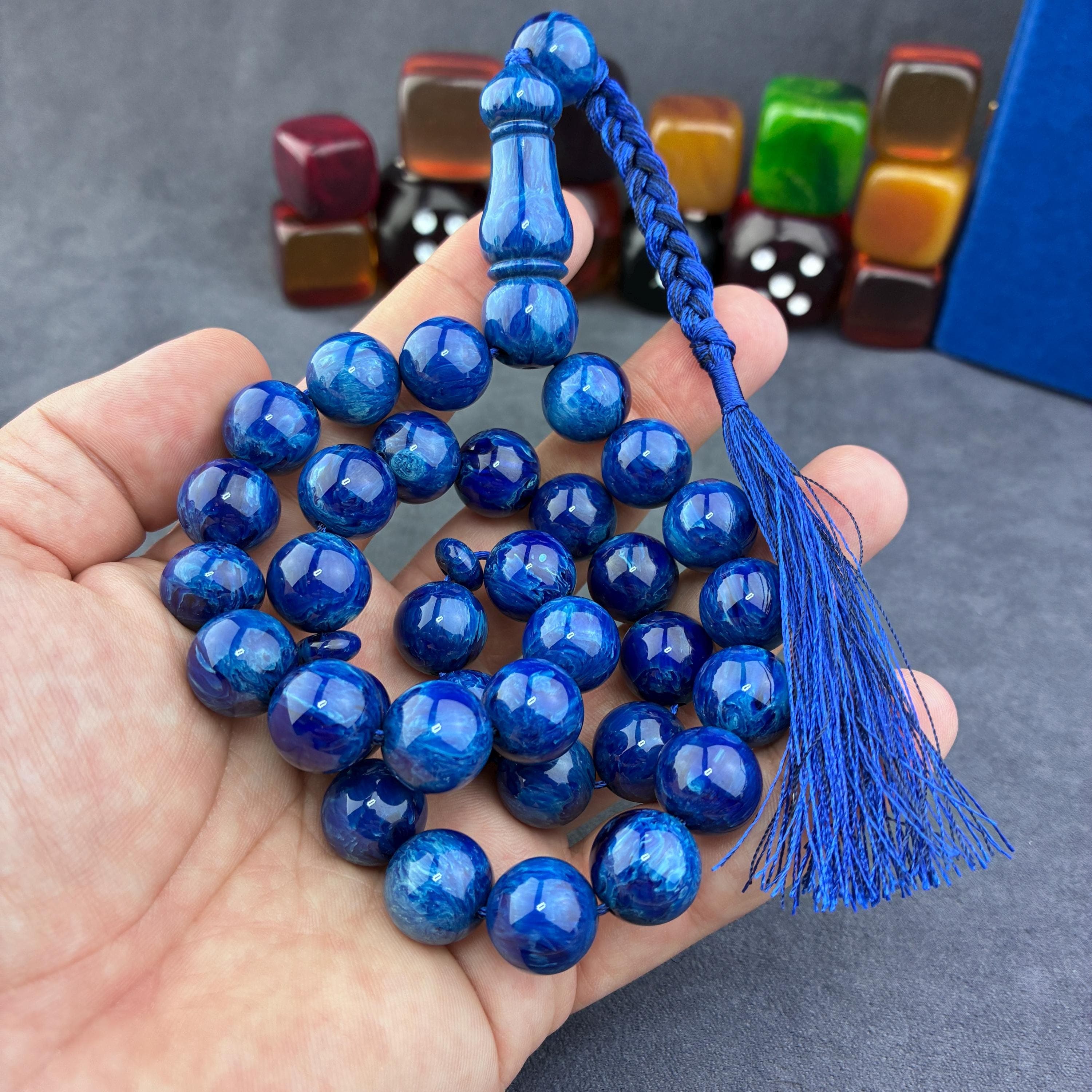 Blue Cataline Ottoman Misbaha, Islamic Prayer Beads, Muslim Rosary - image 3
