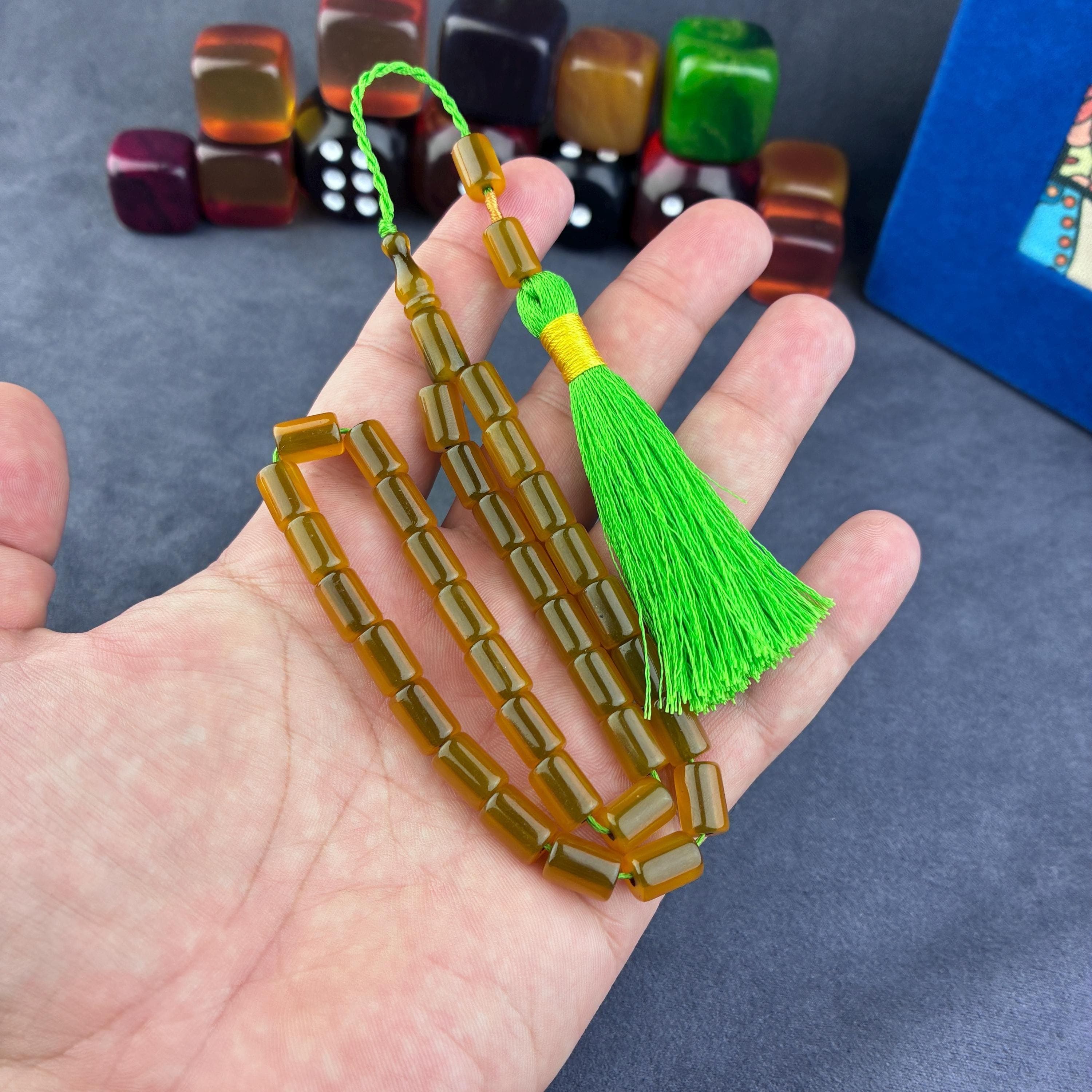 Amber Misbaha, Bakelite-Style Tasbih, Neon Tassel Komboloi