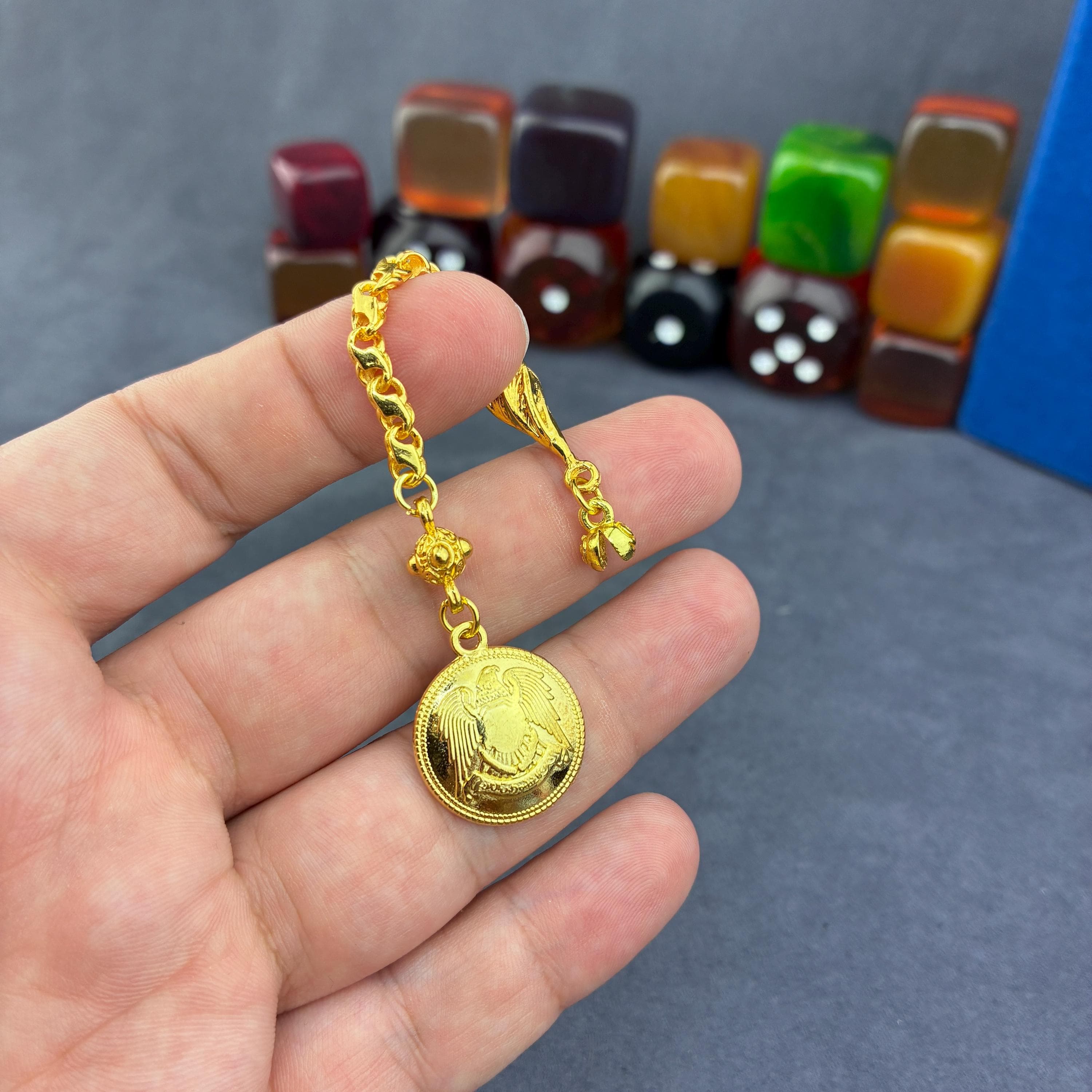 Gold-Plated Rosary Tassel, Turkish Tespih Tip, Coin Charm