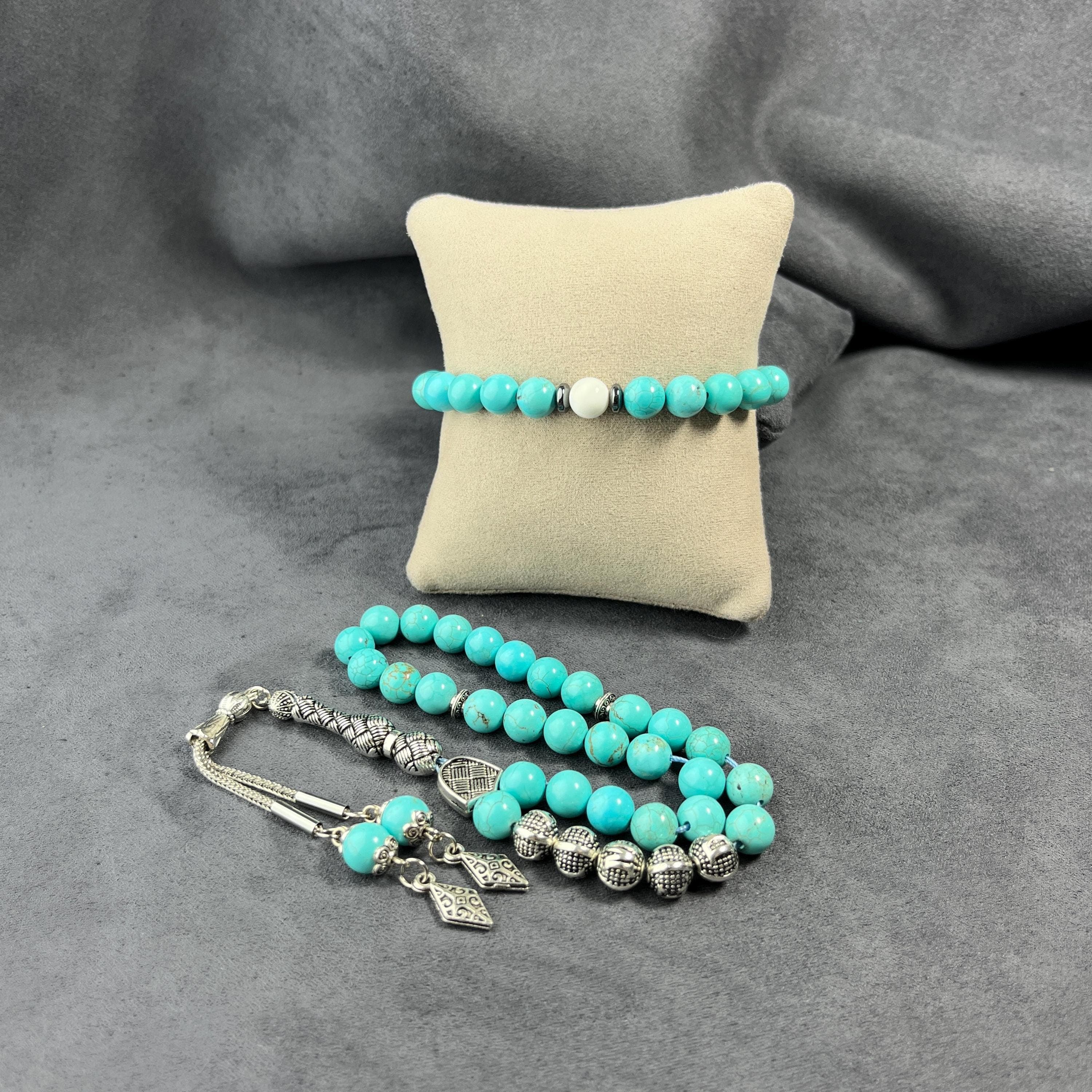 Personalized Turquoise Prayer Beads & Bracelet