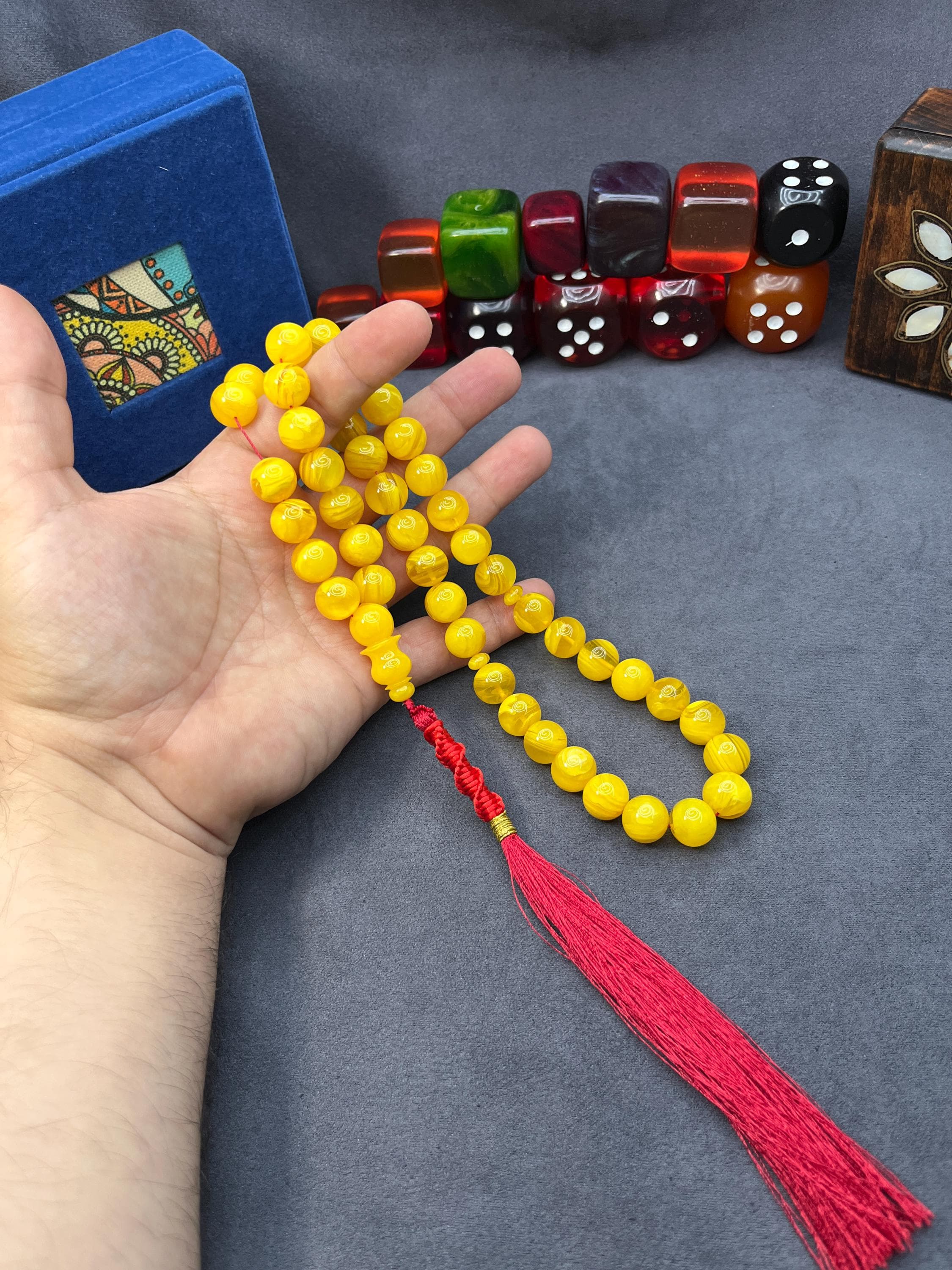45 Beads Yellow New Bakelite Rosary, Ramadan Eid Gift Tasbih, Ottoman Amber, Misbaha Muslim Gift, Islamic Prayer Beads