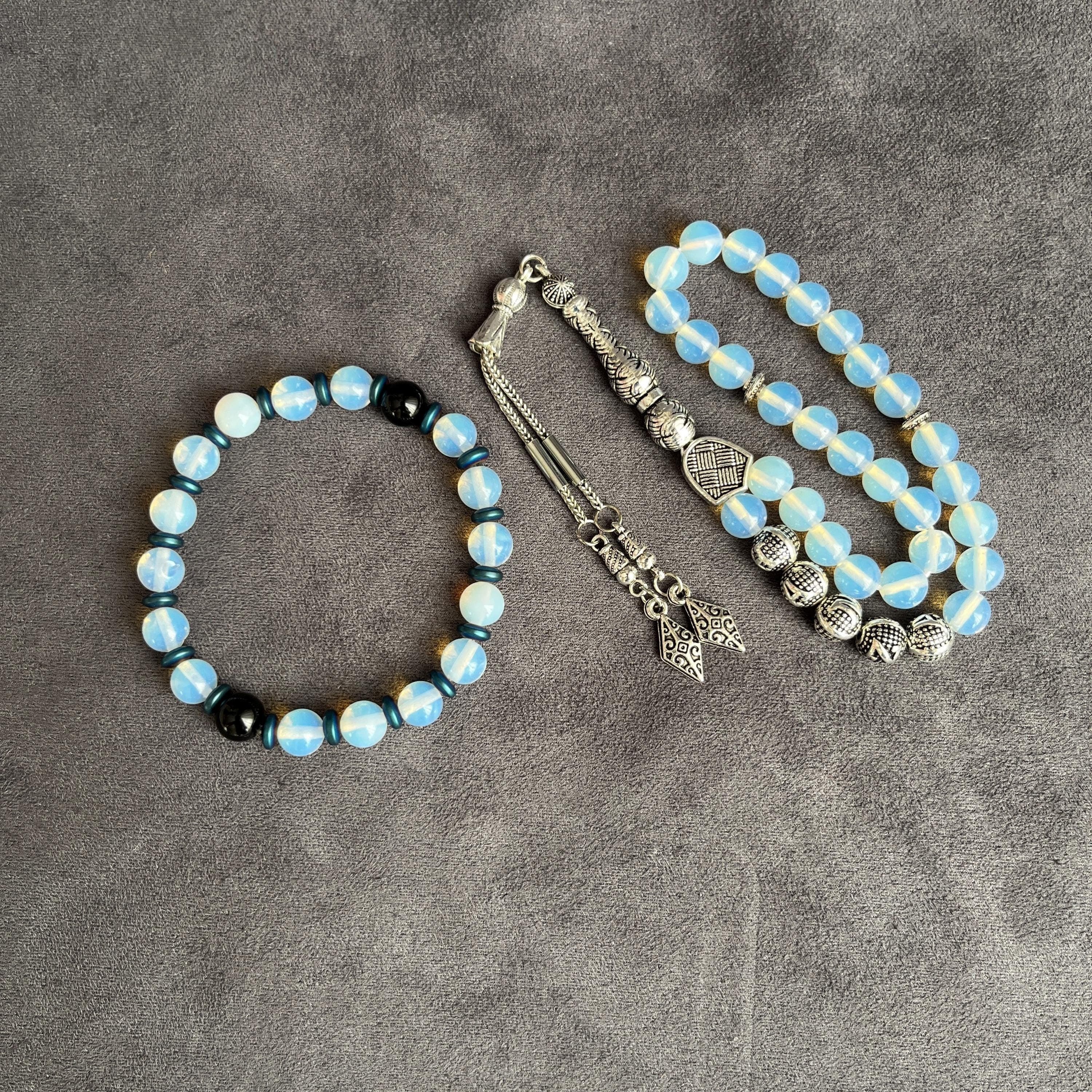 Personalized Opal Tasbih Set: Islamic Prayer Beads & Bracelet