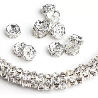10mm Rhinestone Rondelle Spacers, Silver-Gold Plated, Jewelry Making (15pcs) - image 5