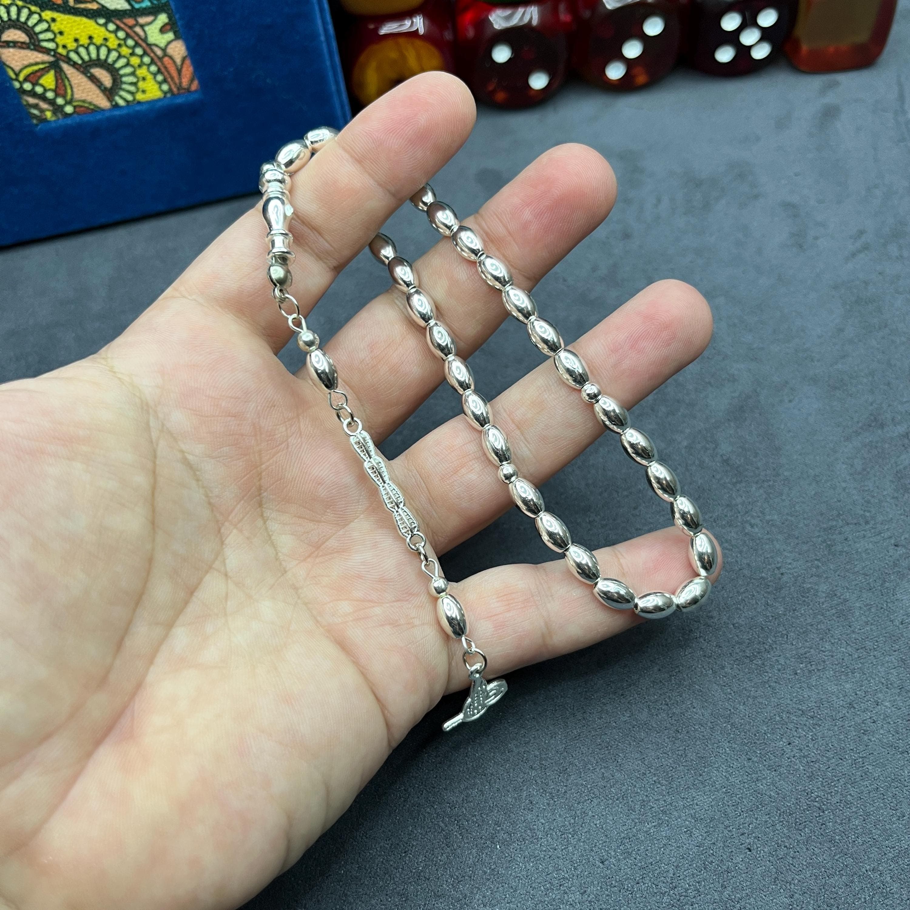 Metal Prayer Beads Tasbih, Silver Color Misbaha, Islamic Gift for Men