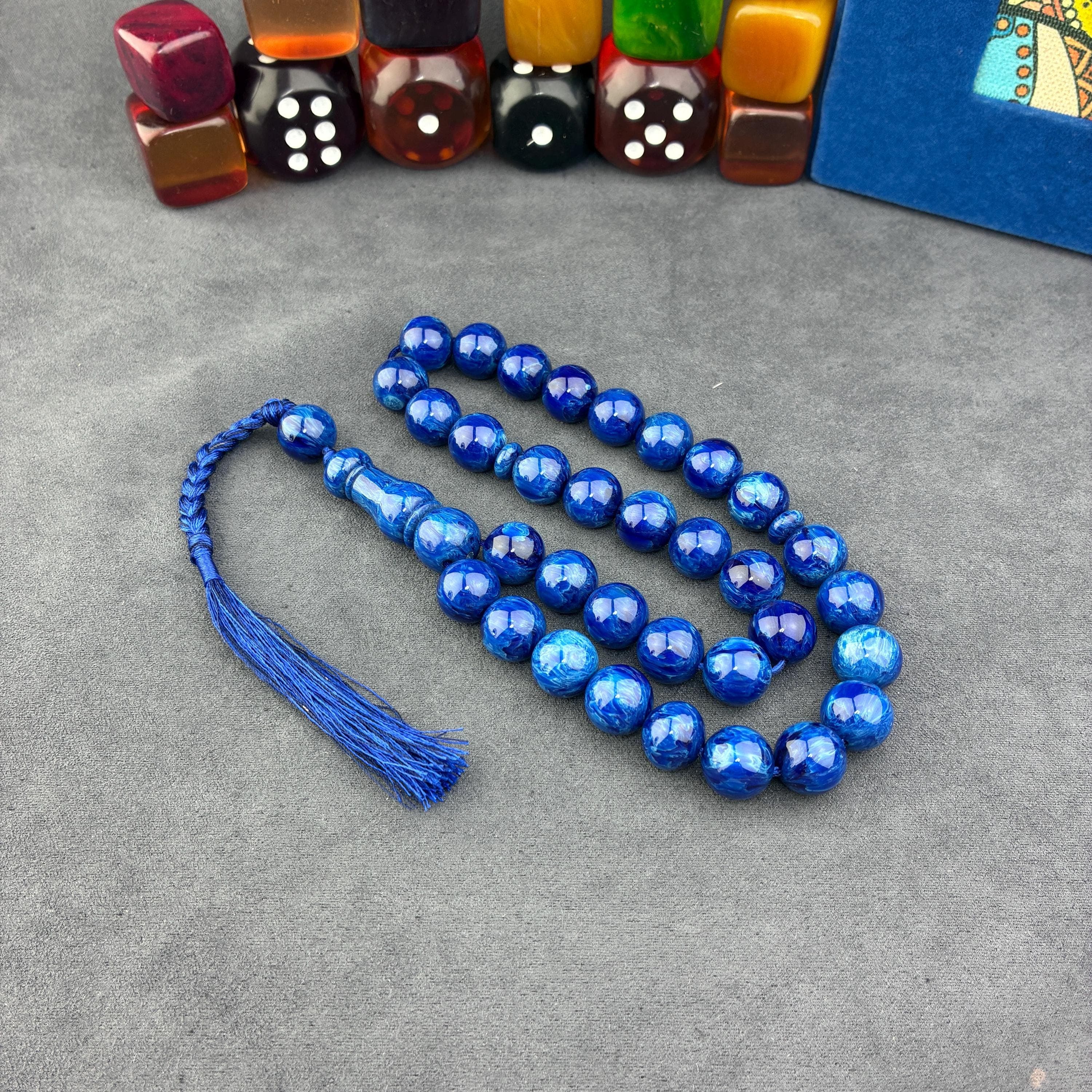 Blue Cataline Ottoman Misbaha, Islamic Prayer Beads, Muslim Rosary
