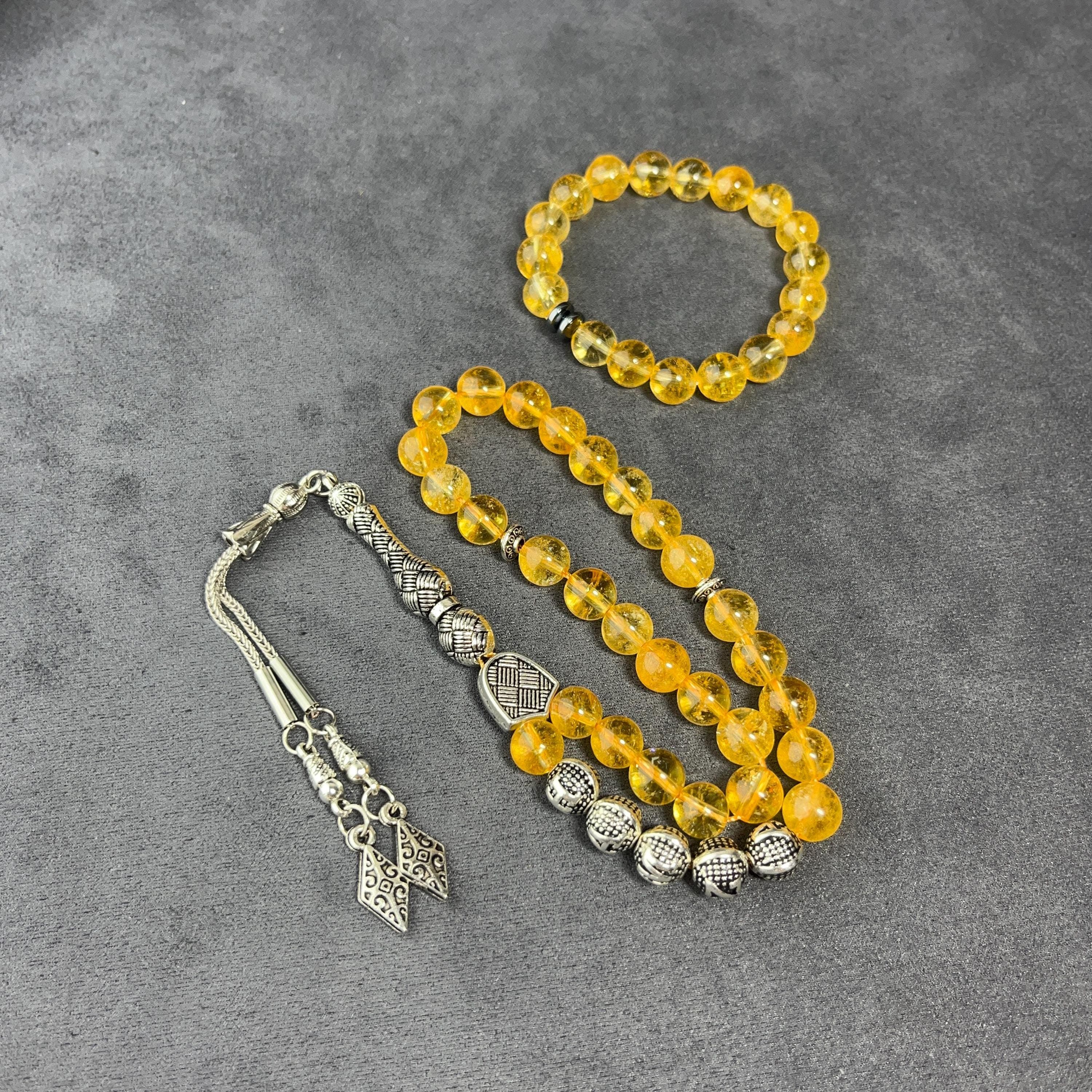 Personalized Citrine Prayer Bead Bracelet Set: Islamic Gift