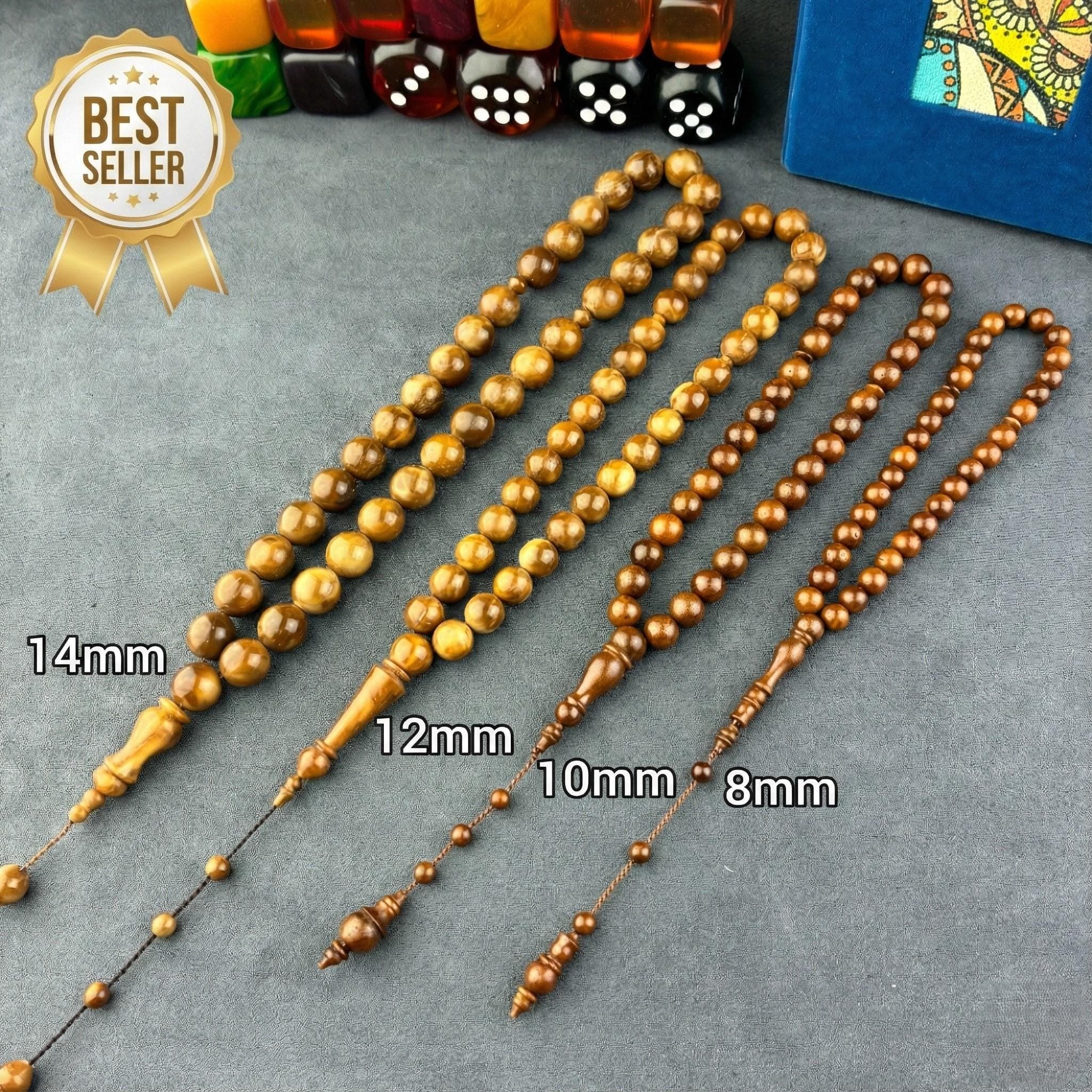 Kuka Wood Prayer Beads – 33 Bead Islamic Misbaha Rosary, Handmade Islamic Gift