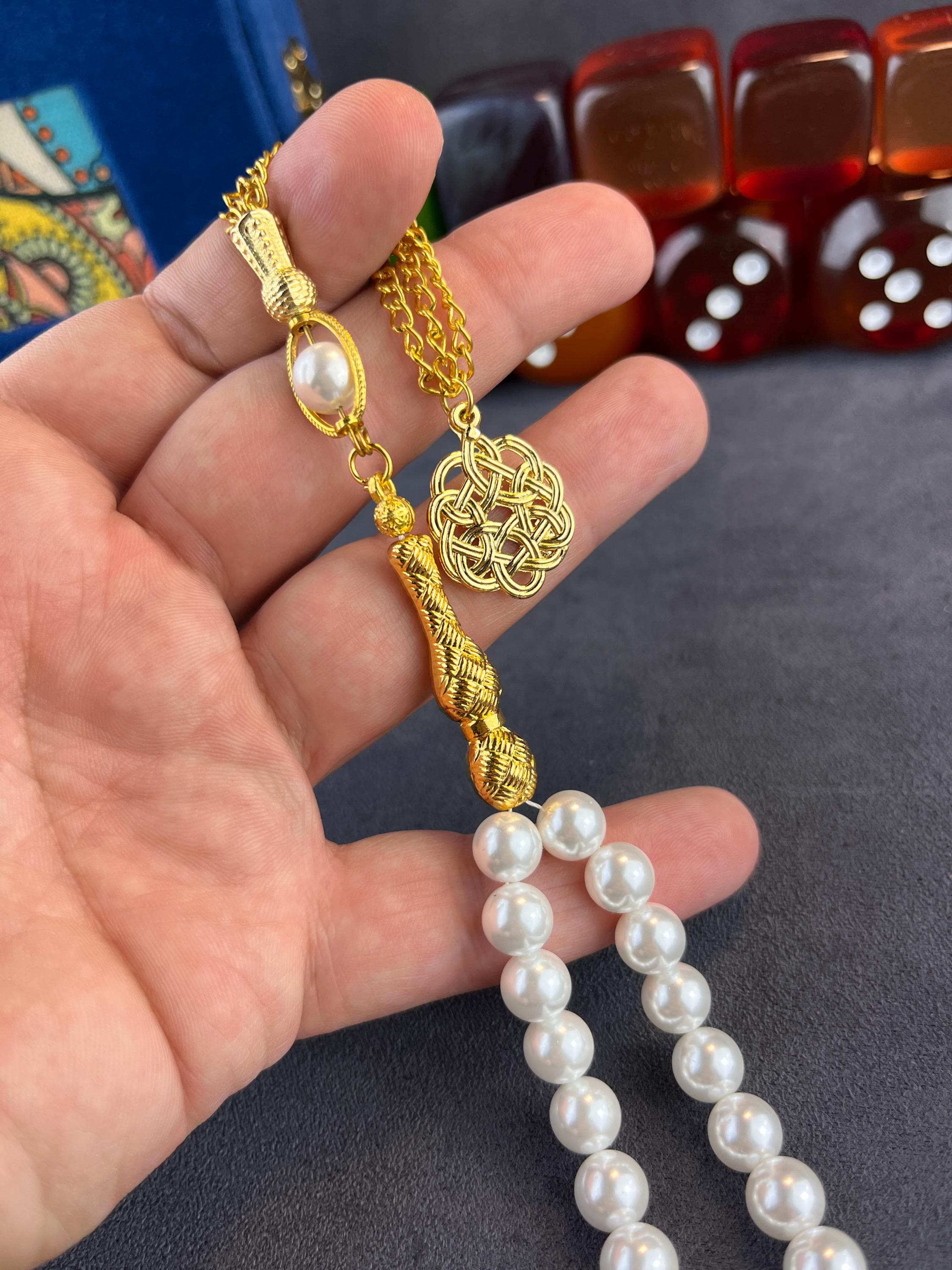 Pearl Prayer Beads 33, Gold Plated Tassel Tasbih