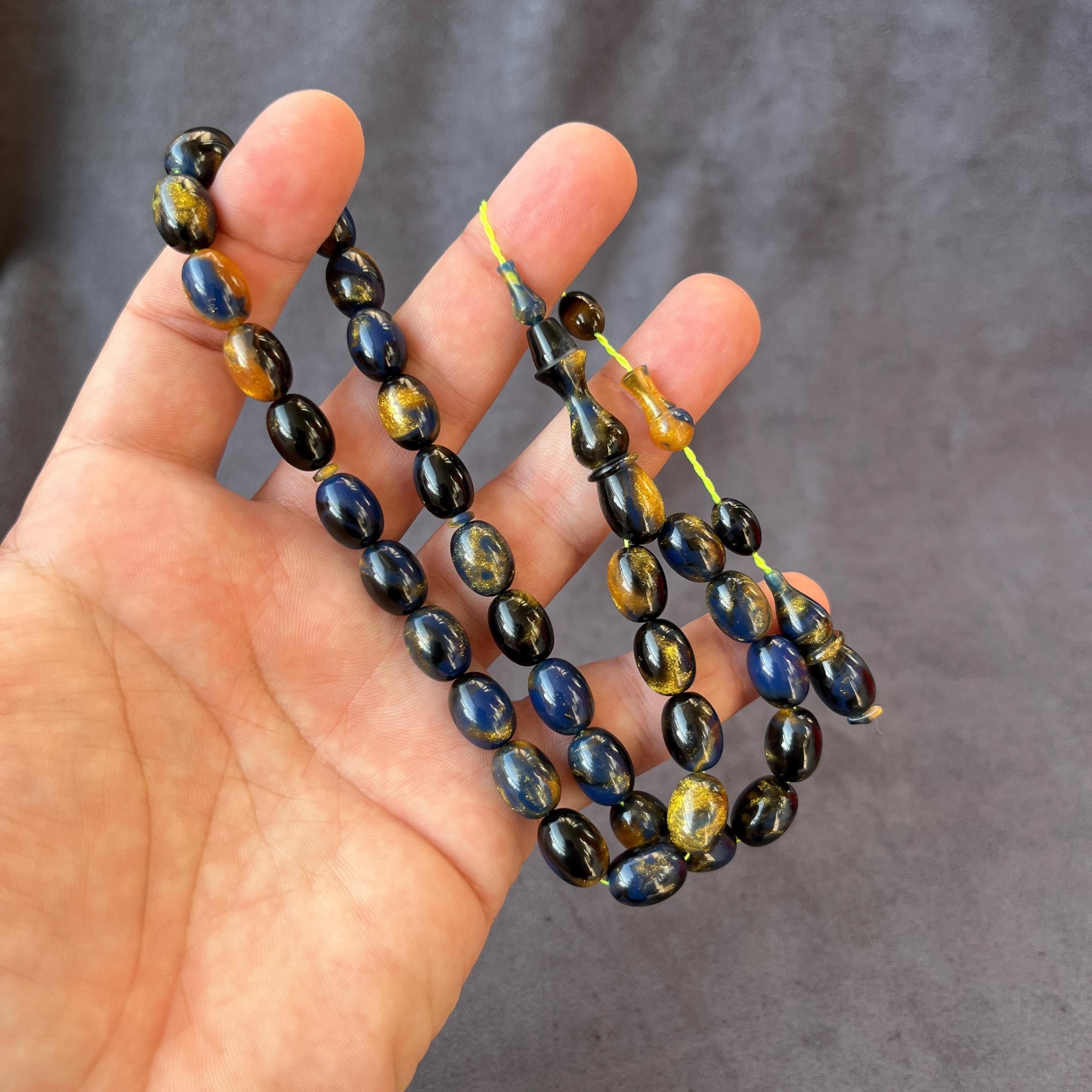 Blue Gold Glitter Misbaha, Islamic Prayer Beads Tasbih, Men's Gift