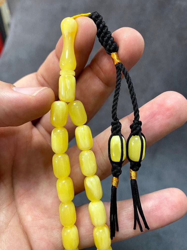 33 Beads Rosary, Yellow Beirut Resin, Muslim Prayer Beads, Misbaha, Komboloi - image 4