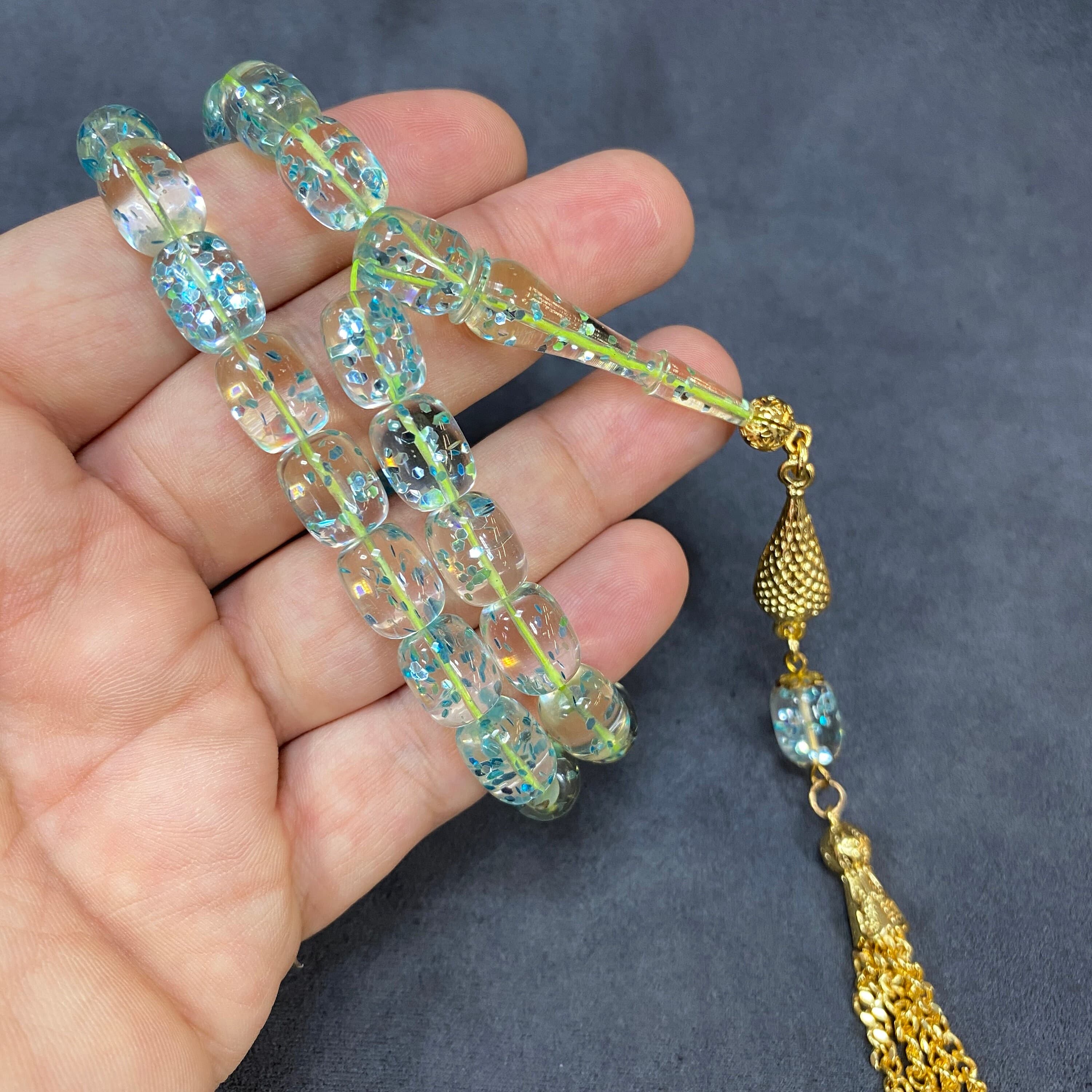 Glittery Plexiglass Prayer Beads with Gilt Tassel, Muslim Gift Tasbih - image 5
