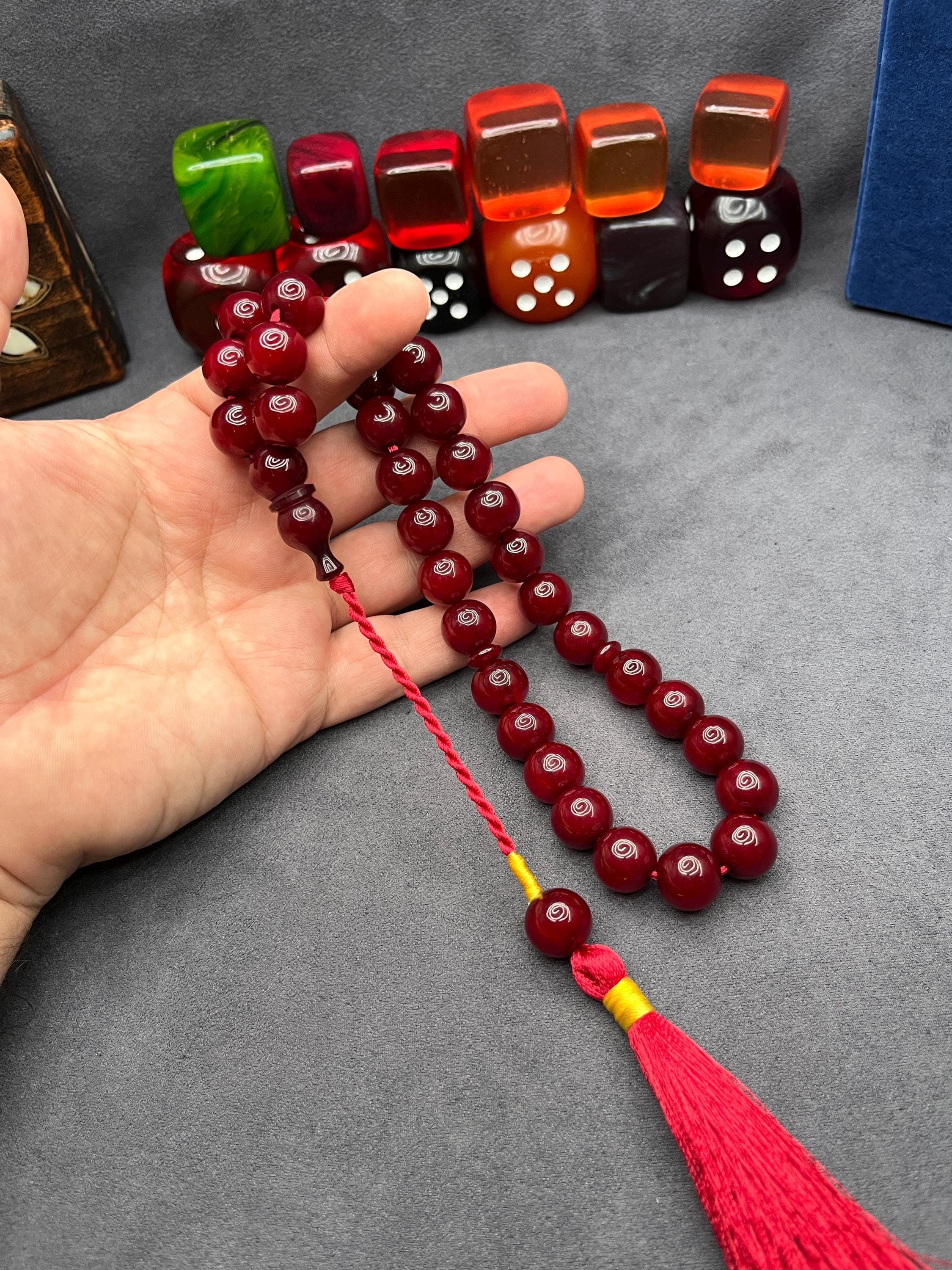 Faturan Cherry Bakelite 33-Bead Rosary: Ottoman Amber Tasbih Prayer Beads, Ramadan Eid Gift, - image 3