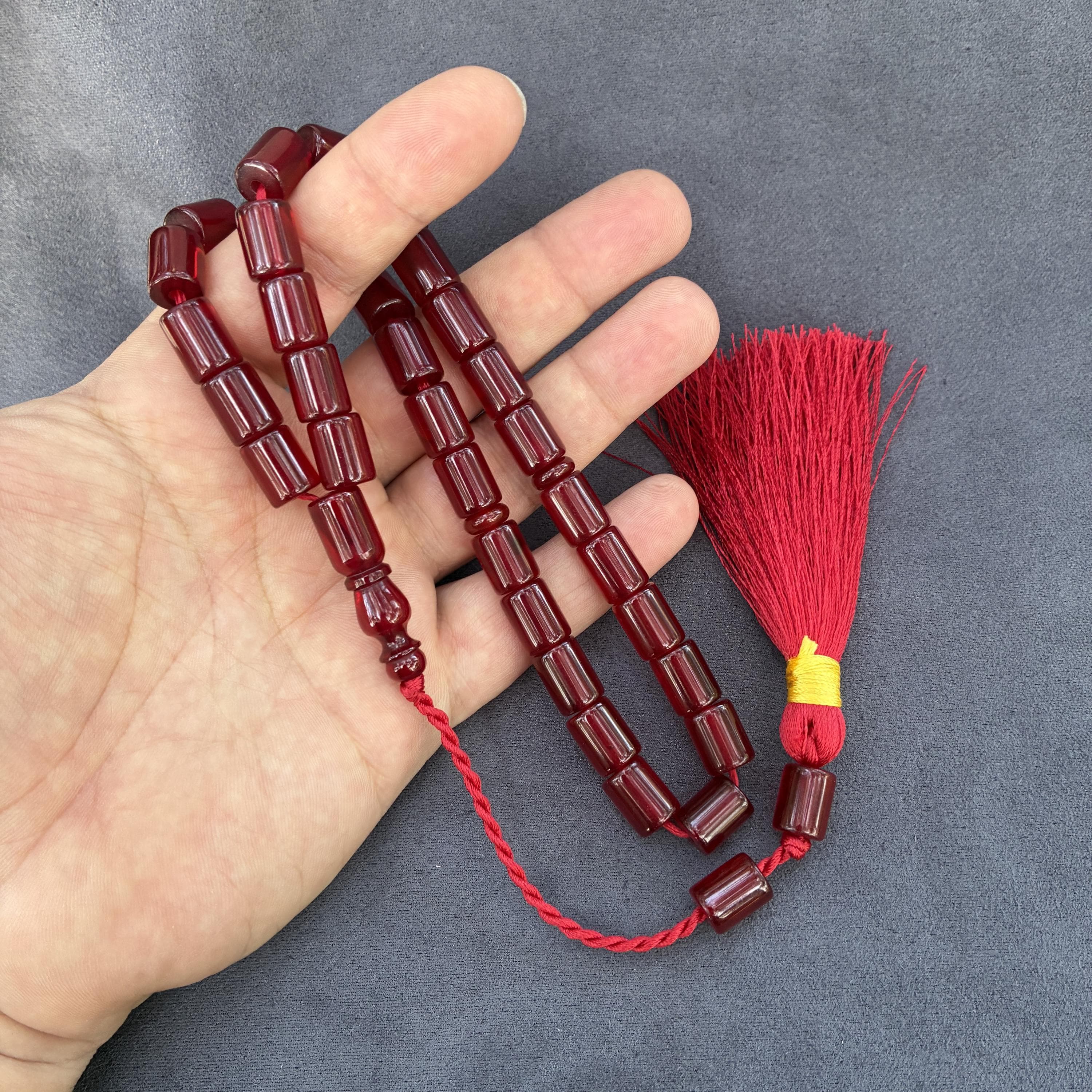 Red New Bakelite Prayer Beads, 33 Ottoman Tassel Tasbih, Muslim Misbaha, Islamic Gift - image 5