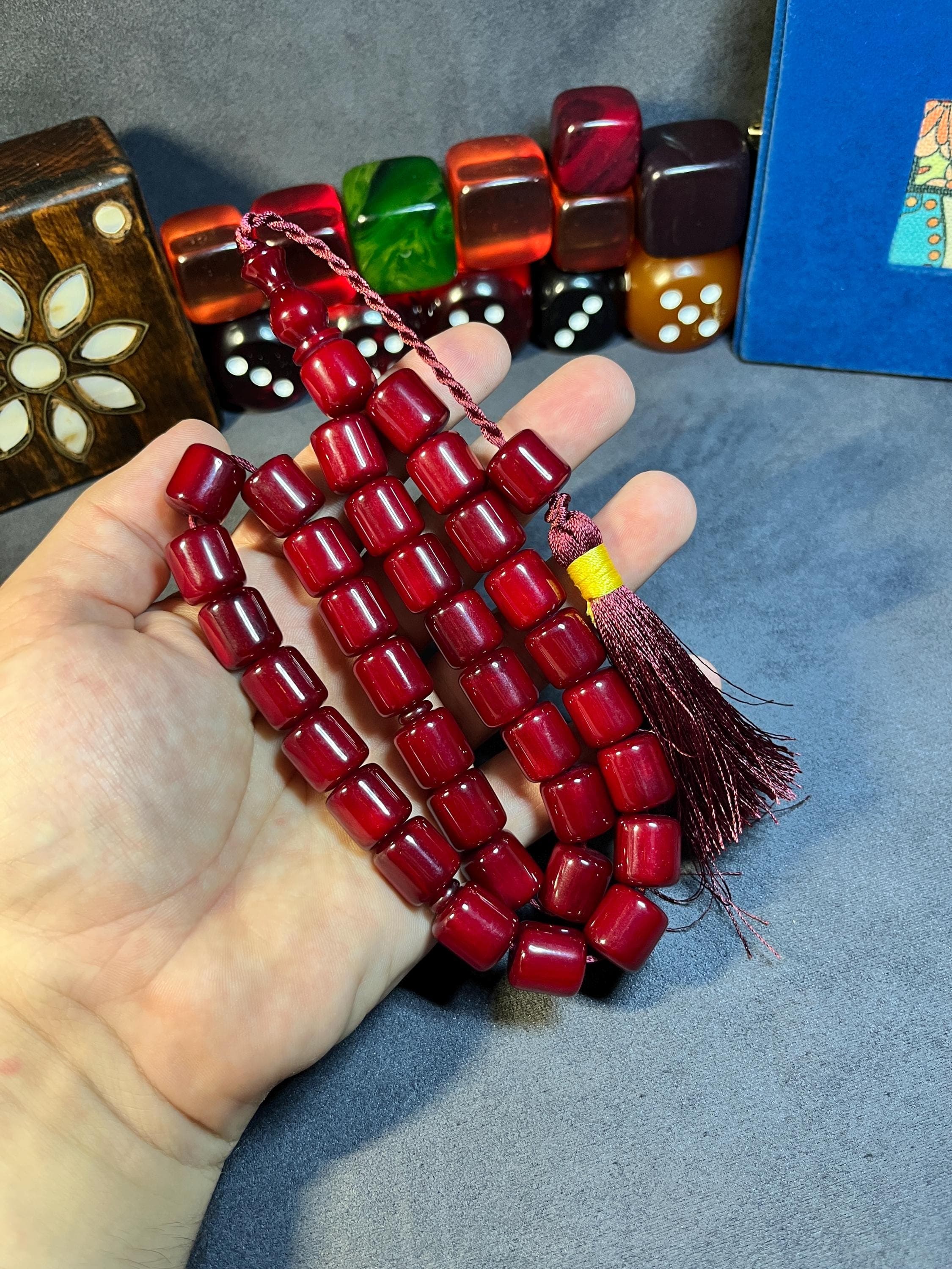 Faturan Style Cherry Prayer Beads, 33 Tasbeeh, Ottoman Misbaha, New Bakelite (14-13.5mm)