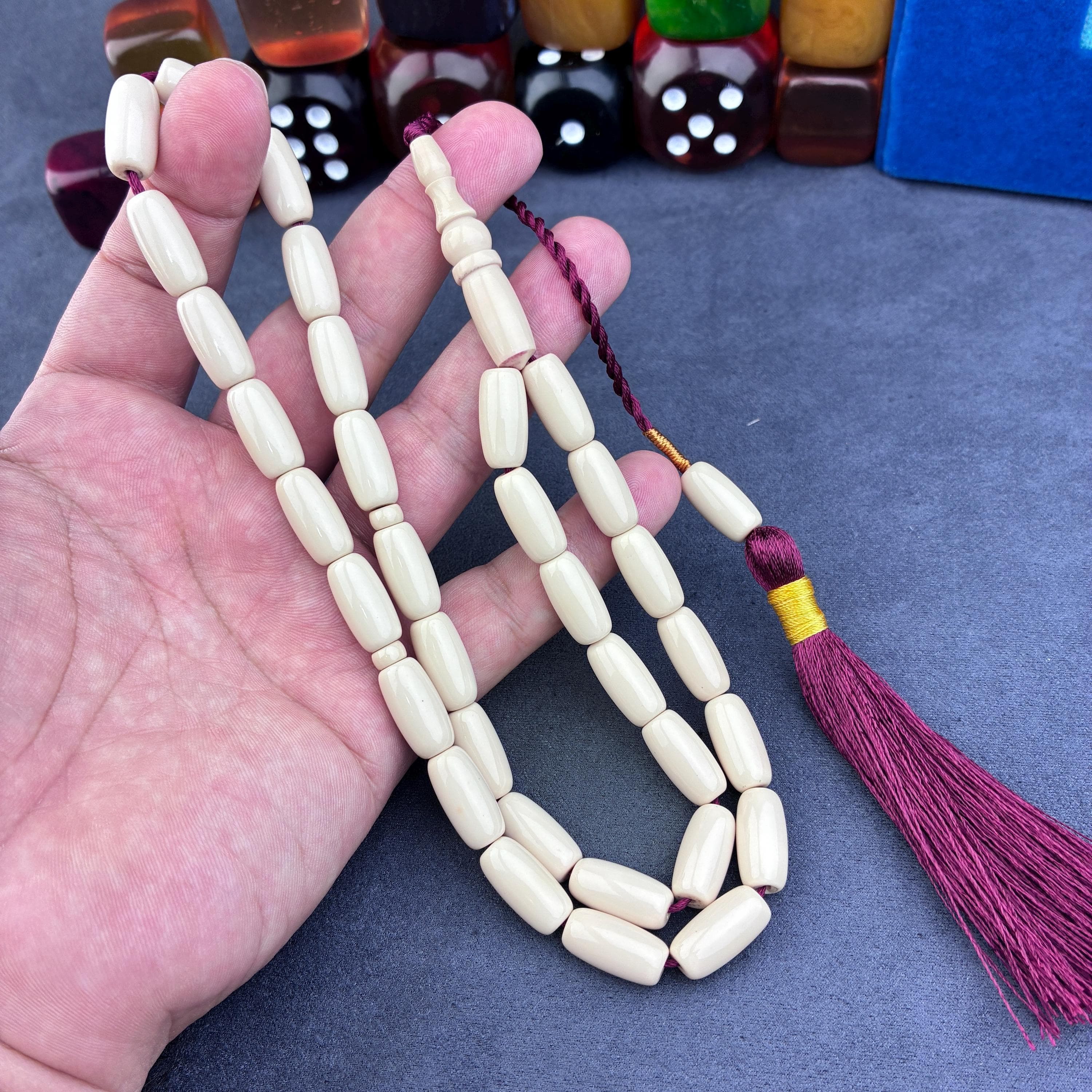 White Cataline Misbaha: Ottoman Style Muslim Prayer Beads, Eid Gift