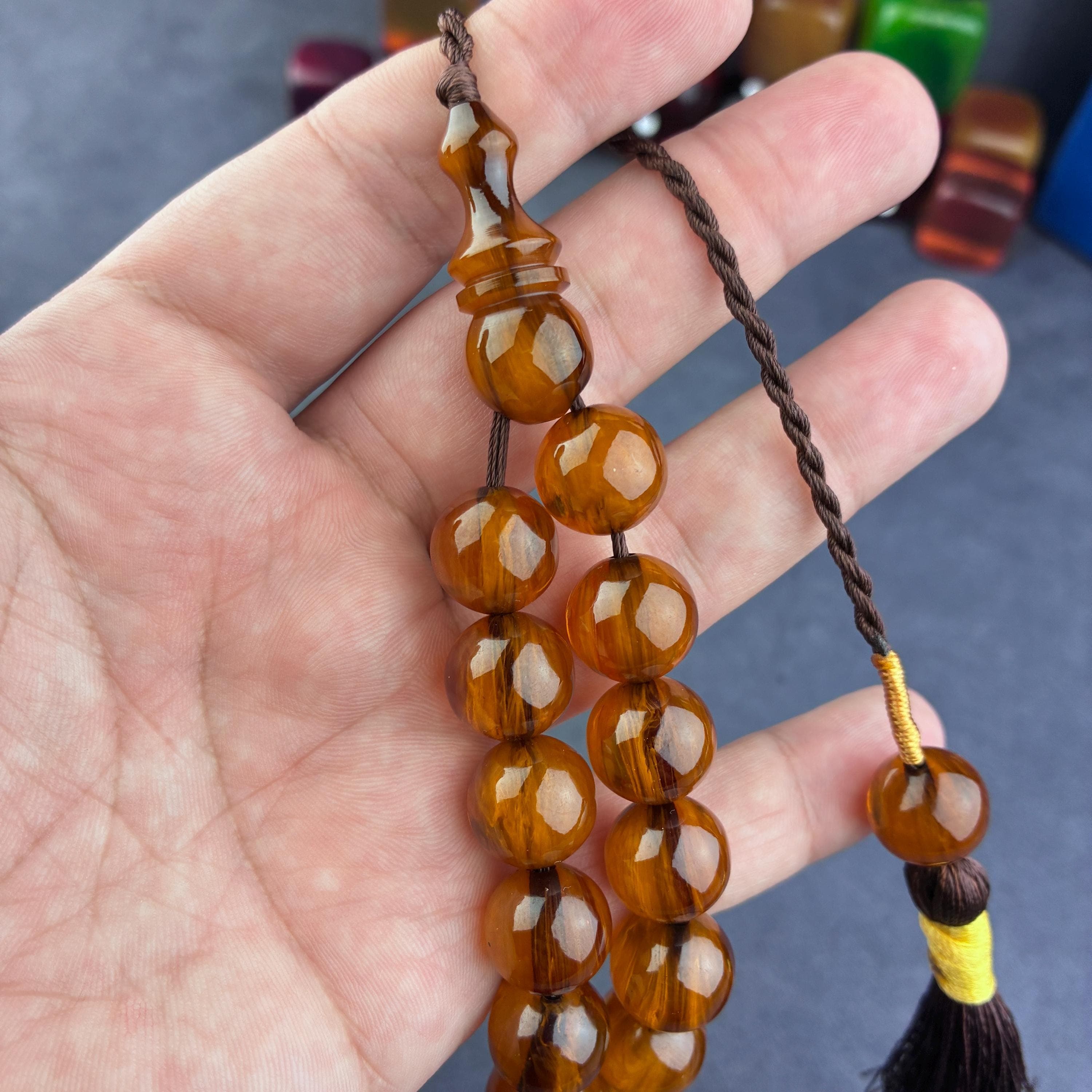 Brown Beads Bakelite Tesbeeh, Turkish Fidget Spinner, Ottoman Muslim Rosary, Tasbih, Muslim Gift, Worry Beads, Islamic Prayer Beads, مسبحة, - image 5