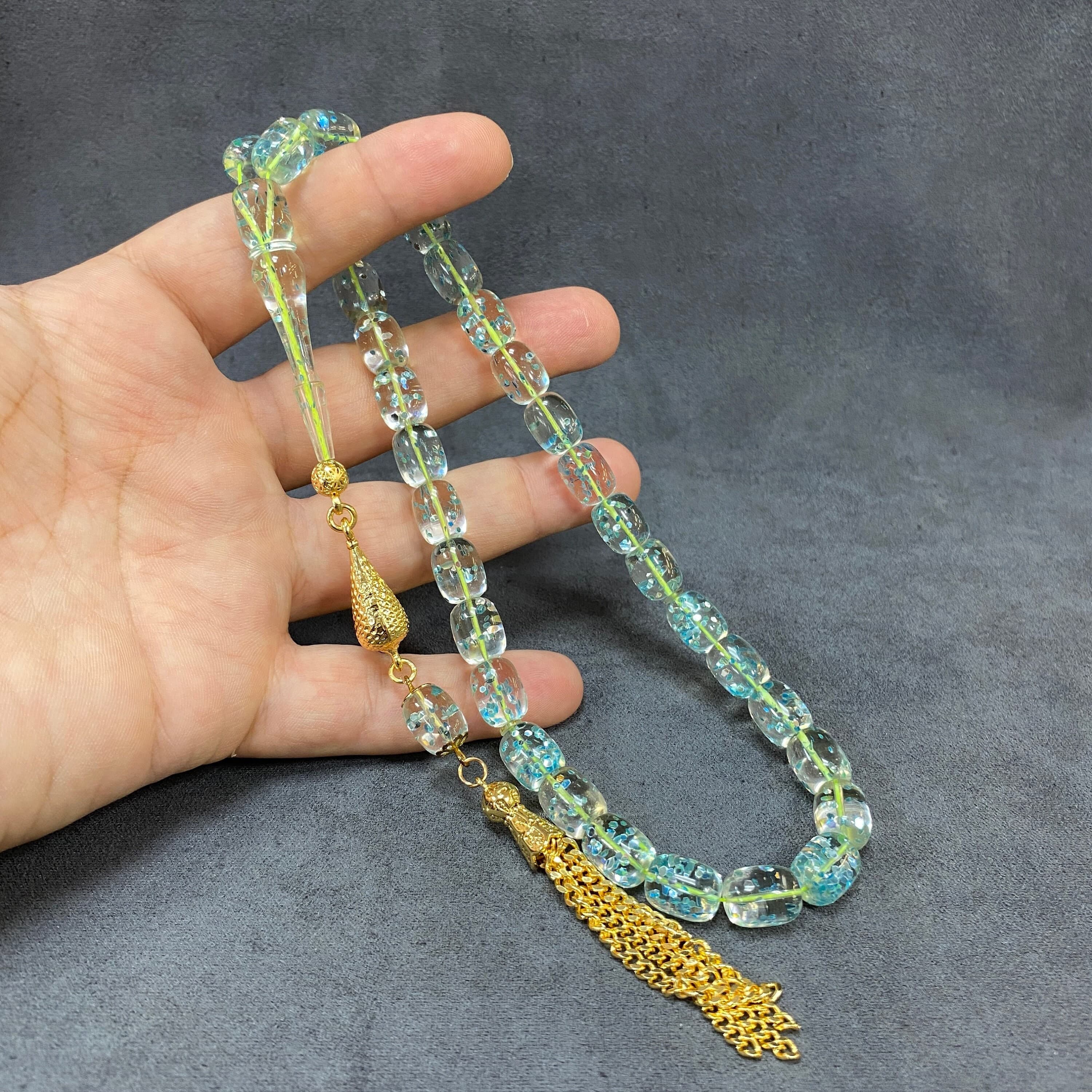 Glittery Plexiglass Prayer Beads with Gilt Tassel, Muslim Gift Tasbih