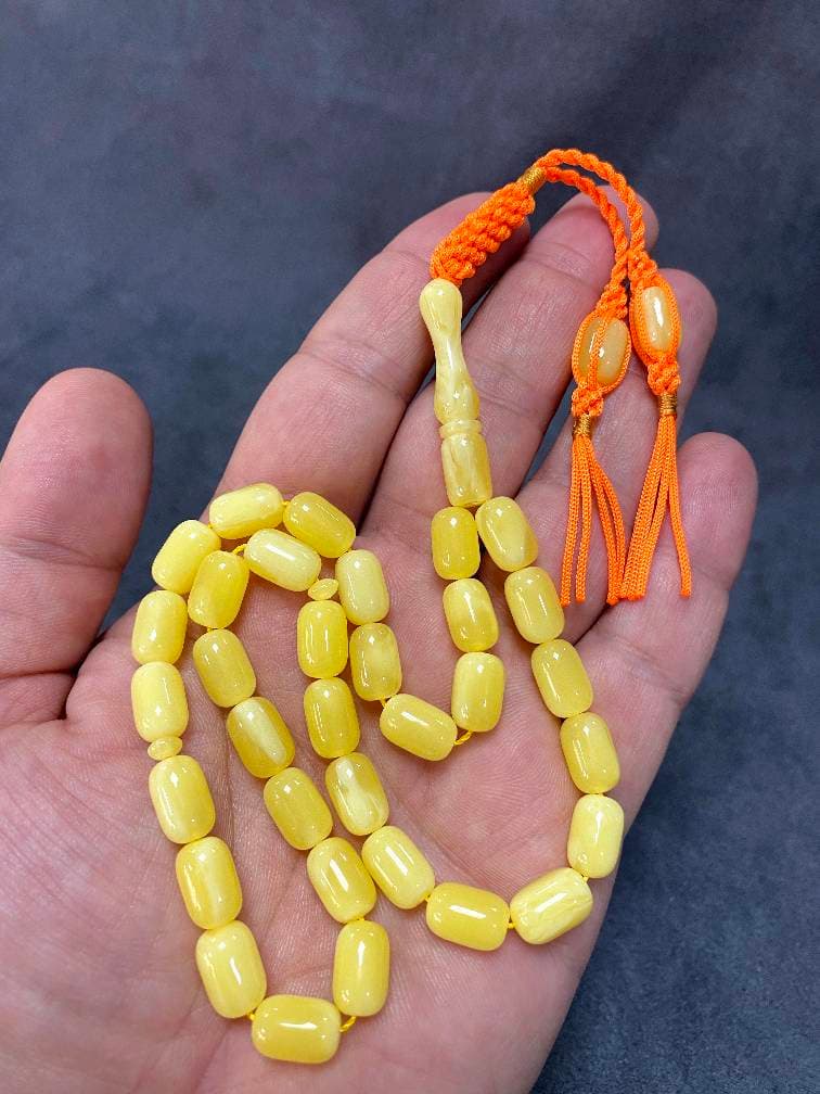 Yellow Beirut Resin Muslim Rosary: 33-Bead Islamic Prayer Beads, Worry Beads, Ramadan Eid Gift, - image 4