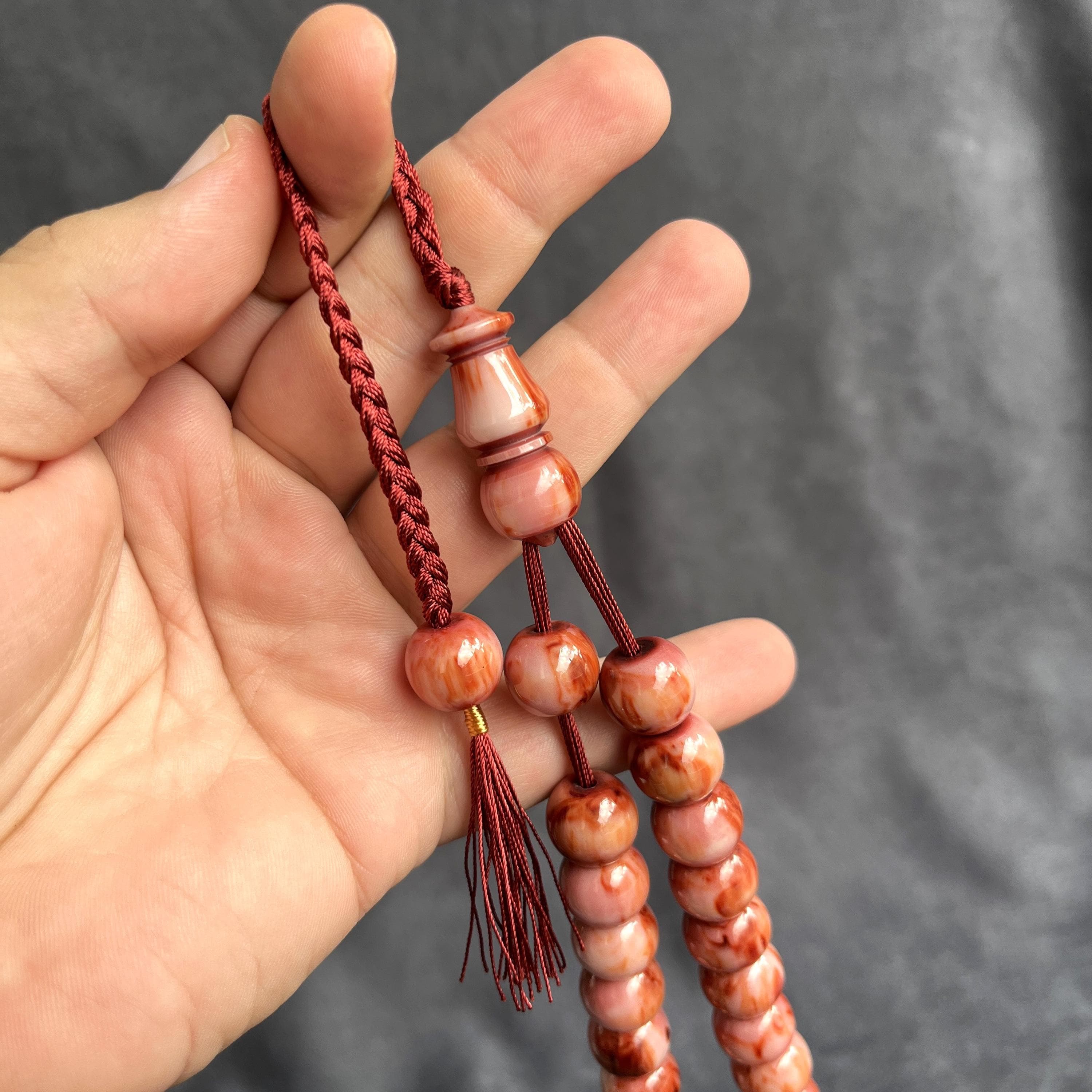 knit tassel brown prayer beads