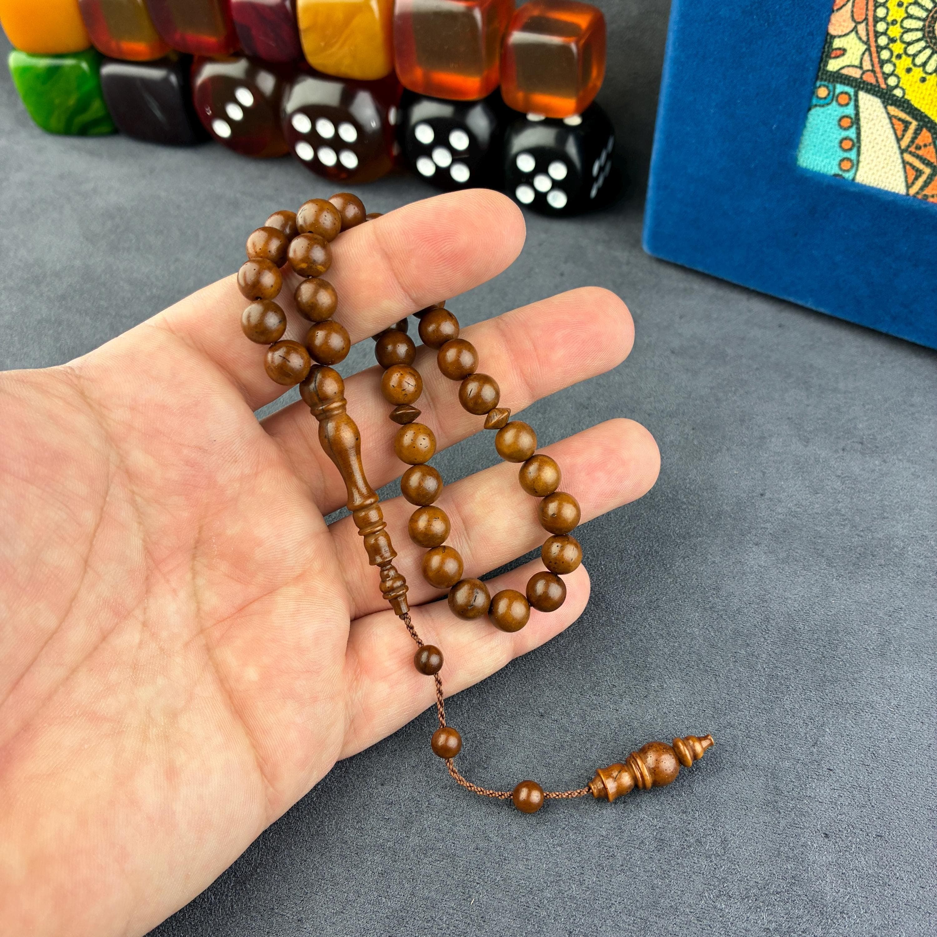 8mm Small Kuka Wood Prayer Beads: 33-Bead Tasbih, Sufi Dhikr Rosary, Natural Tasbeeh