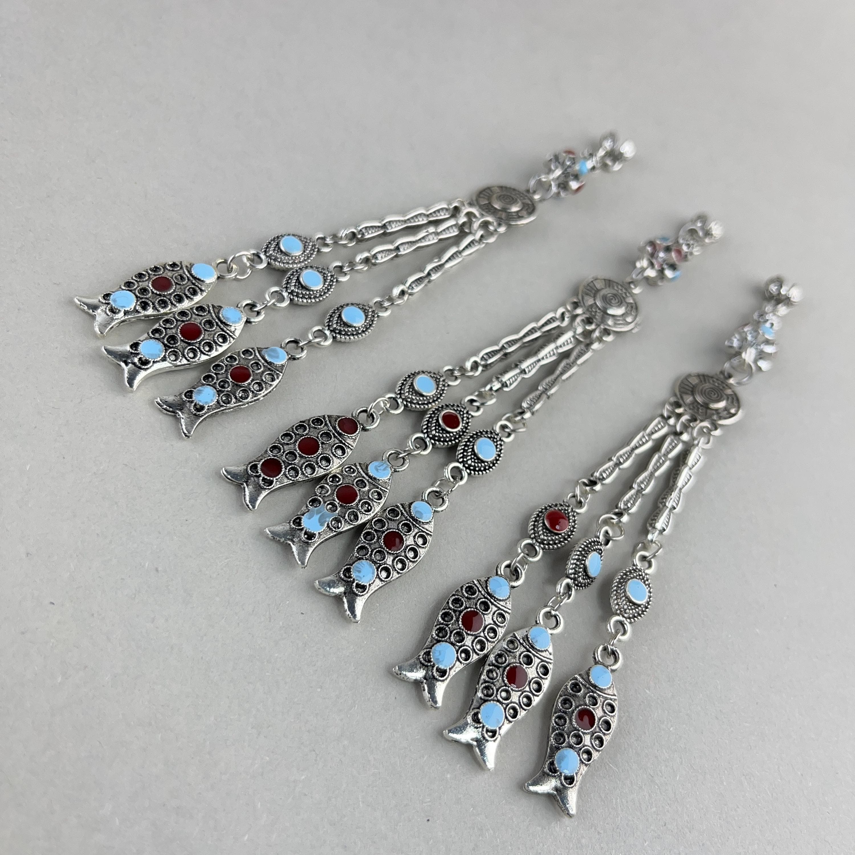 3 Pendant Enameled Fish Tip Metal Tasbih Tassel