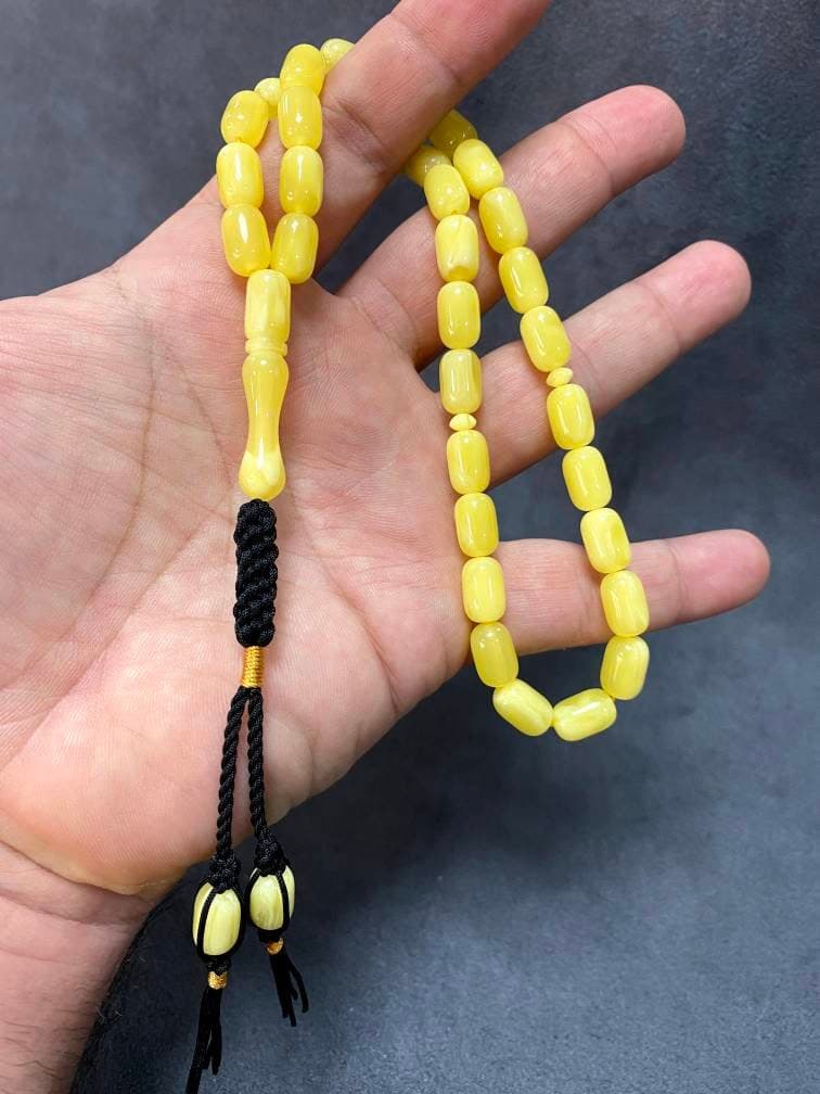 33 Beads Rosary, Yellow Beirut Resin, Muslim Prayer Beads, Misbaha, Komboloi - image 3