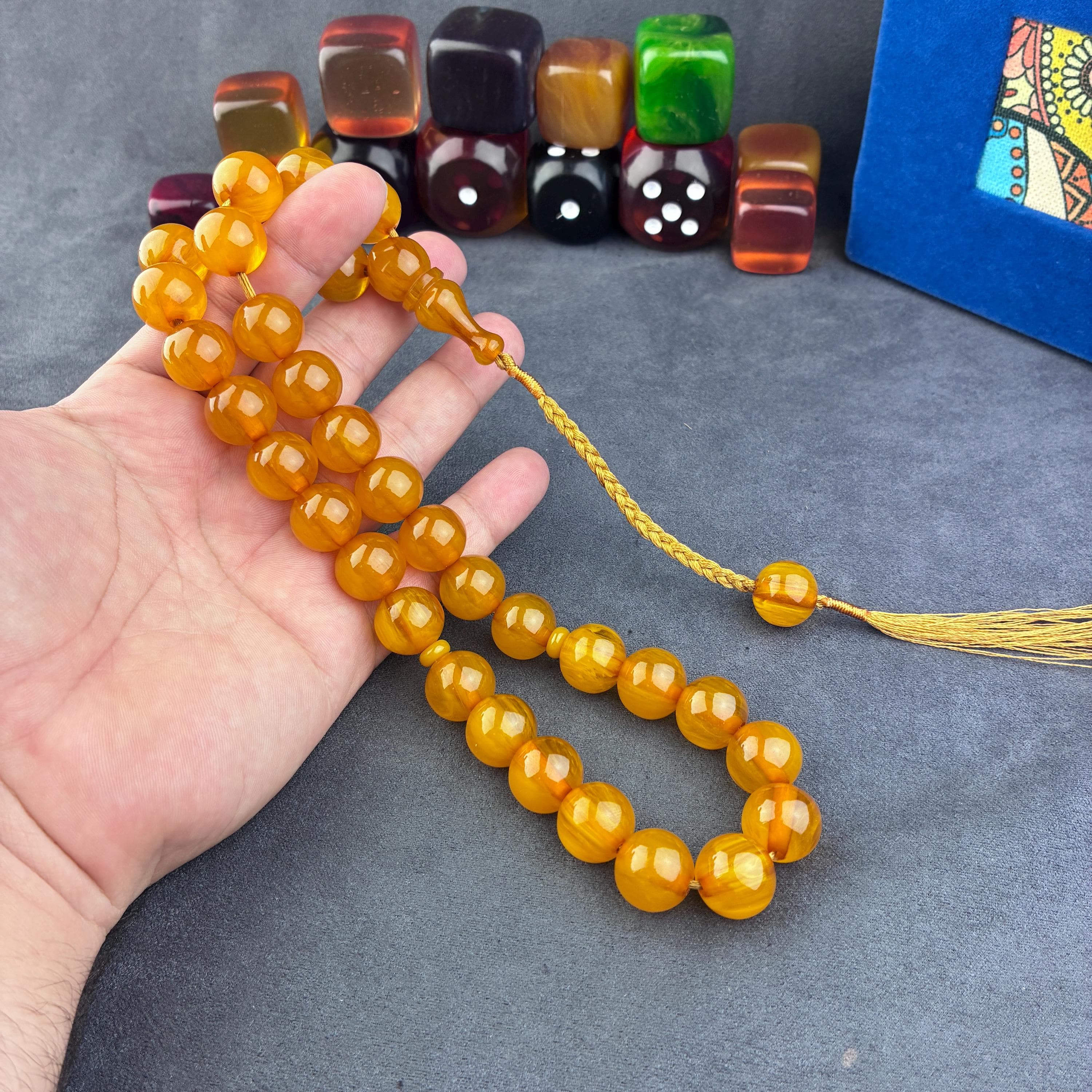 Yellow Faturan Prayer Beads: 15mm Turkish Tasbih Misbaha Rosary - image 5
