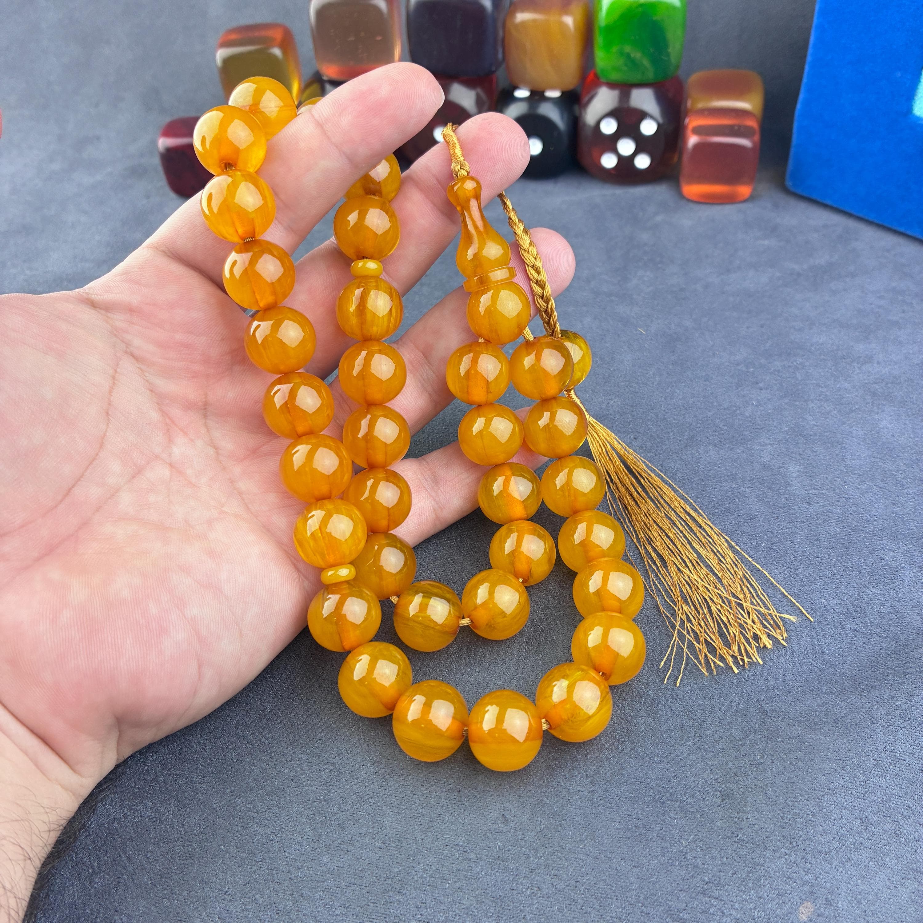 Yellow Faturan Prayer Beads: 15mm Turkish Tasbih Misbaha Rosary
