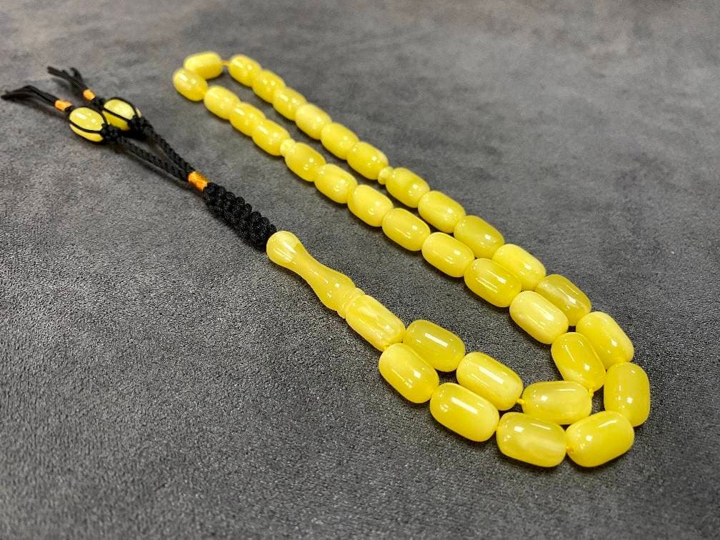 33 Beads Rosary, Yellow Beirut Resin, Muslim Prayer Beads, Misbaha, Komboloi