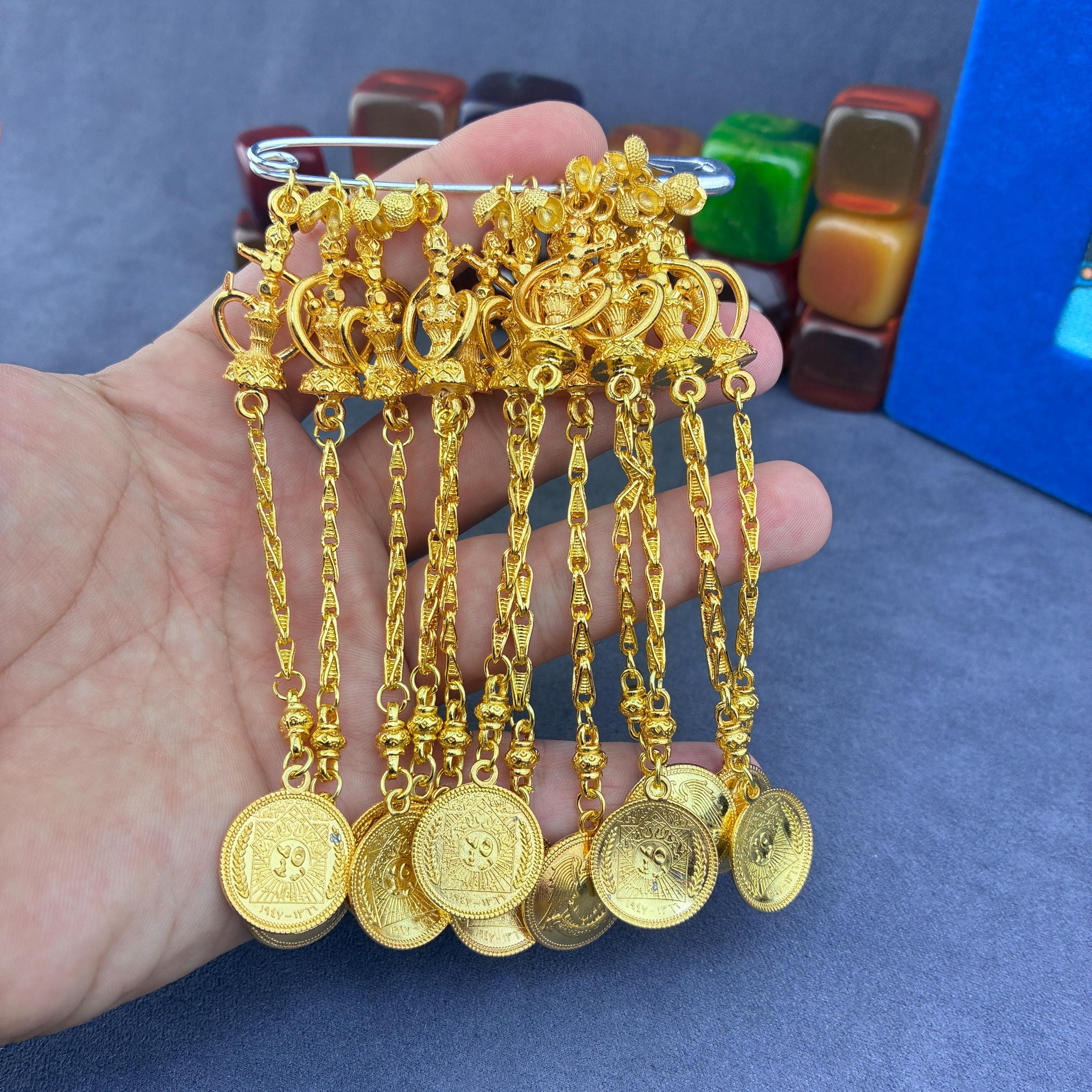Gold-Plated Ottoman Rosary Tassel, Turkish Tespih Coin Charm - image 4