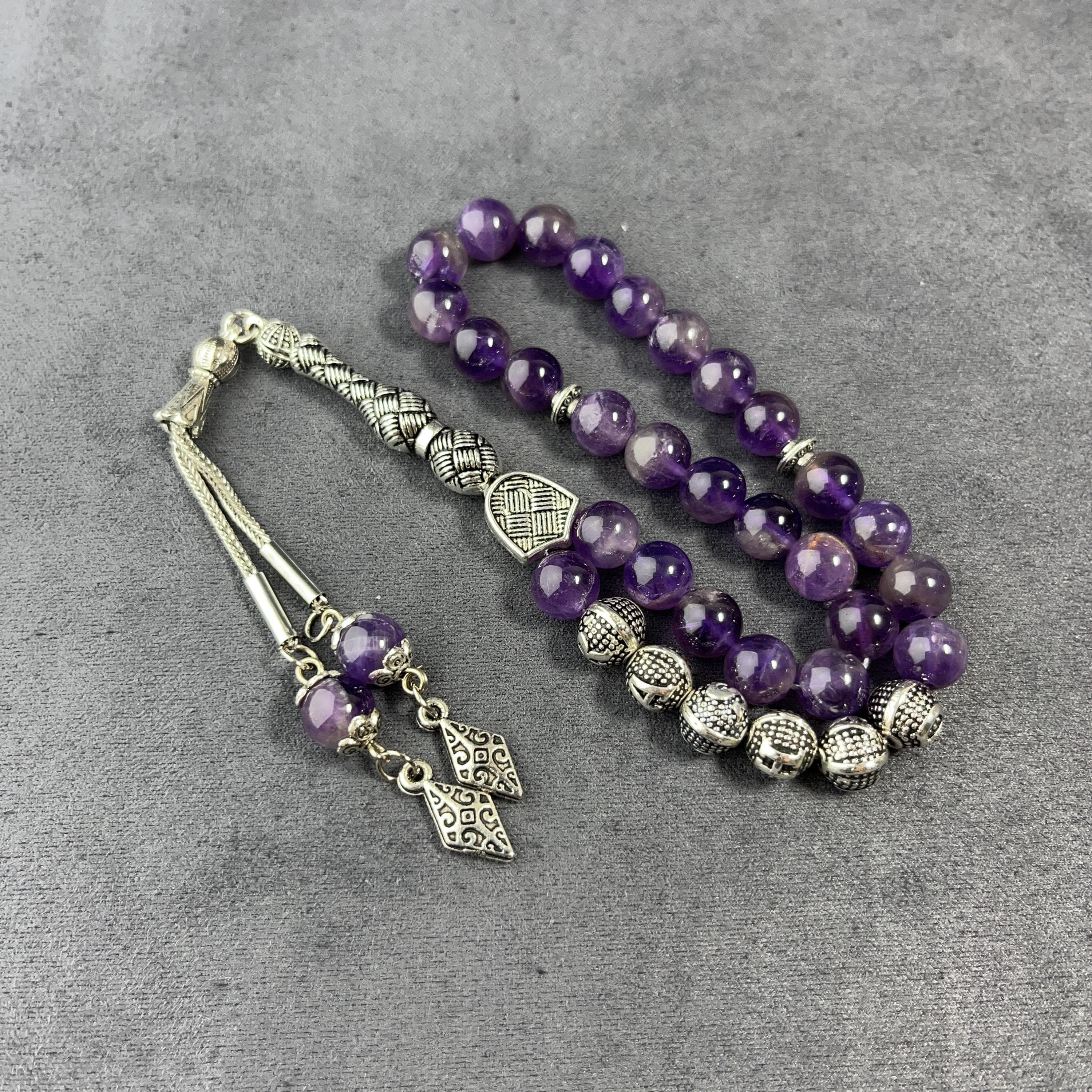 Personalized Amethyst Prayer Beads: Rosary Bracelet with Hematite