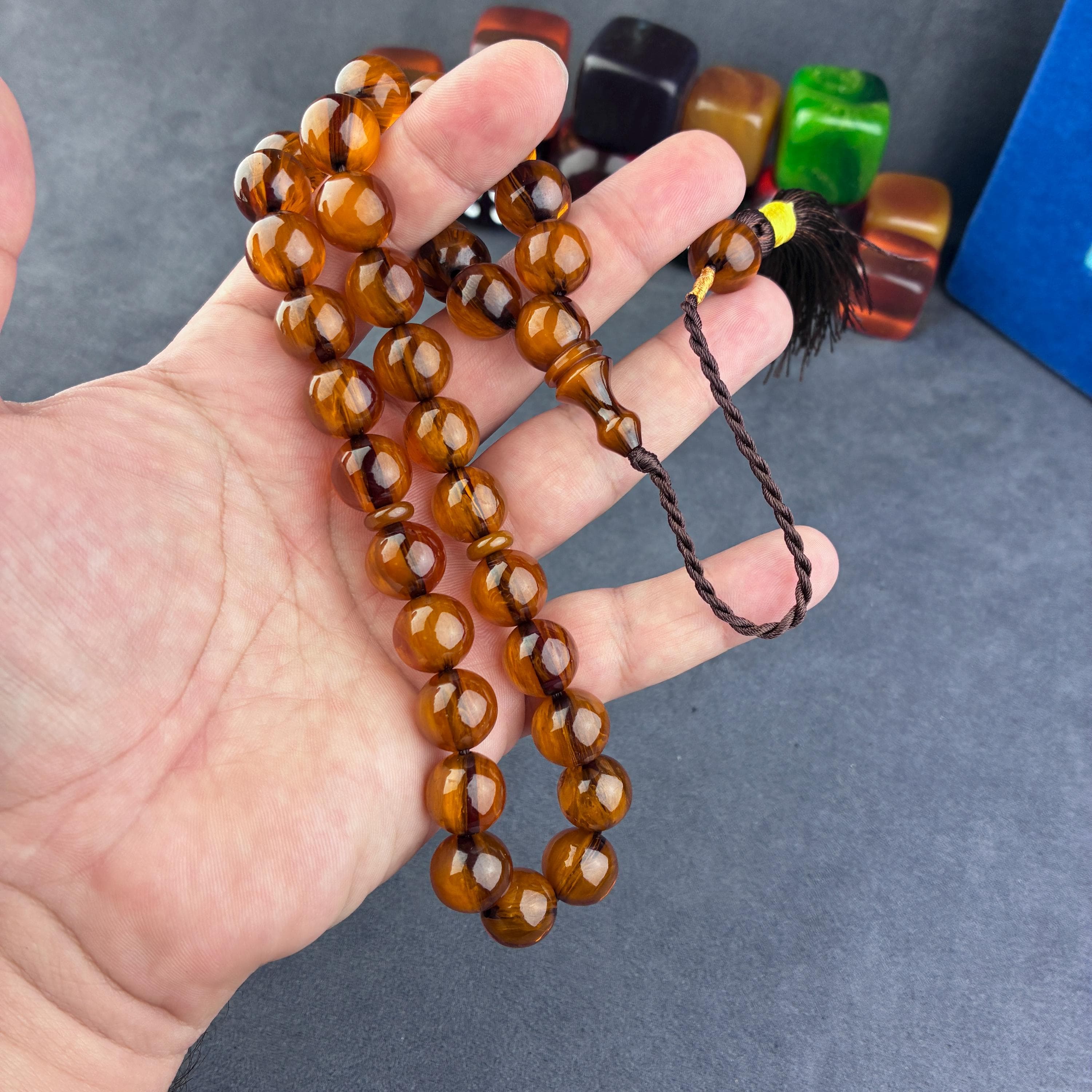 Brown Beads Bakelite Tesbeeh, Turkish Fidget Spinner, Ottoman Muslim Rosary, Tasbih, Muslim Gift, Worry Beads, Islamic Prayer Beads, مسبحة, - image 3