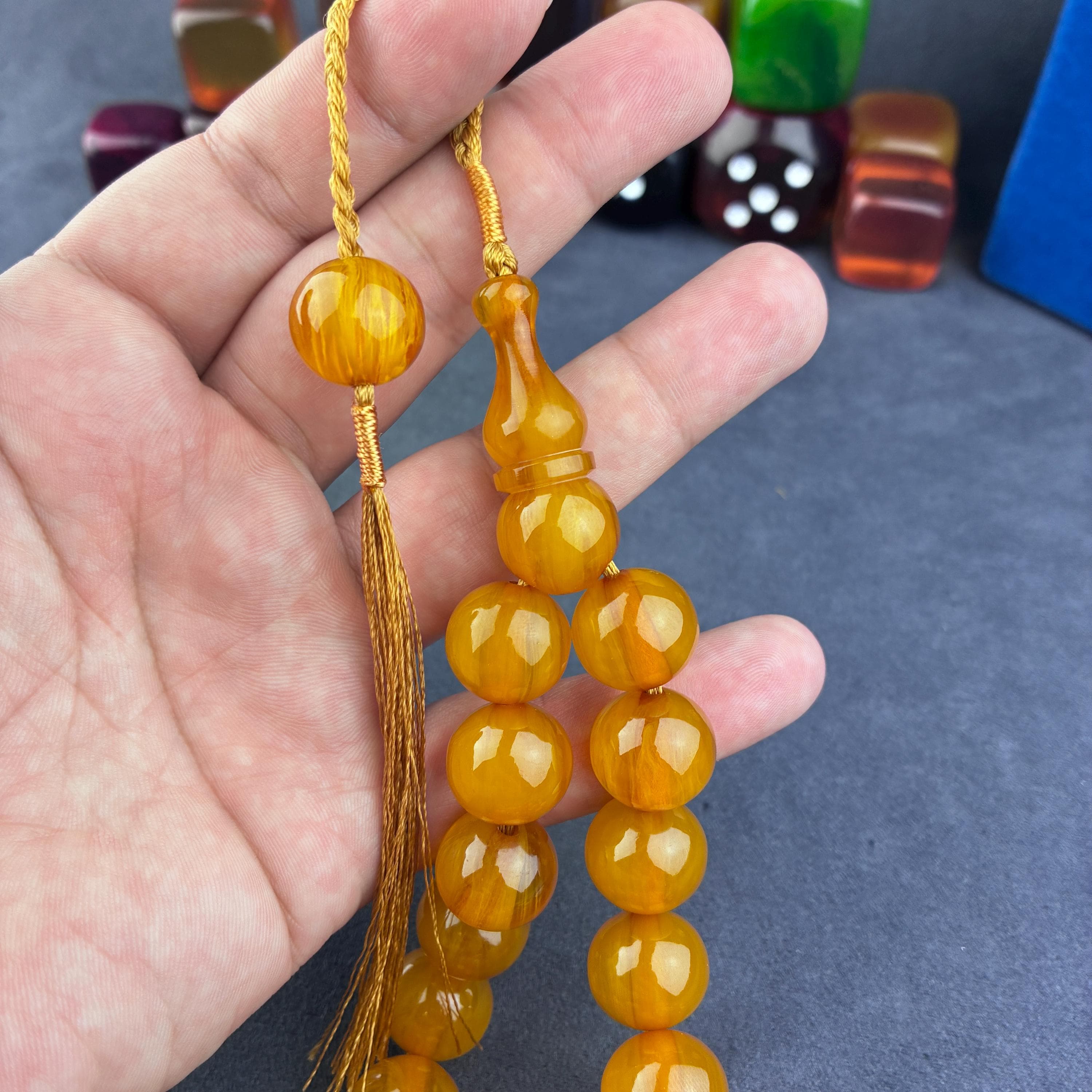 Yellow Faturan Prayer Beads: 15mm Turkish Tasbih Misbaha Rosary - image 3