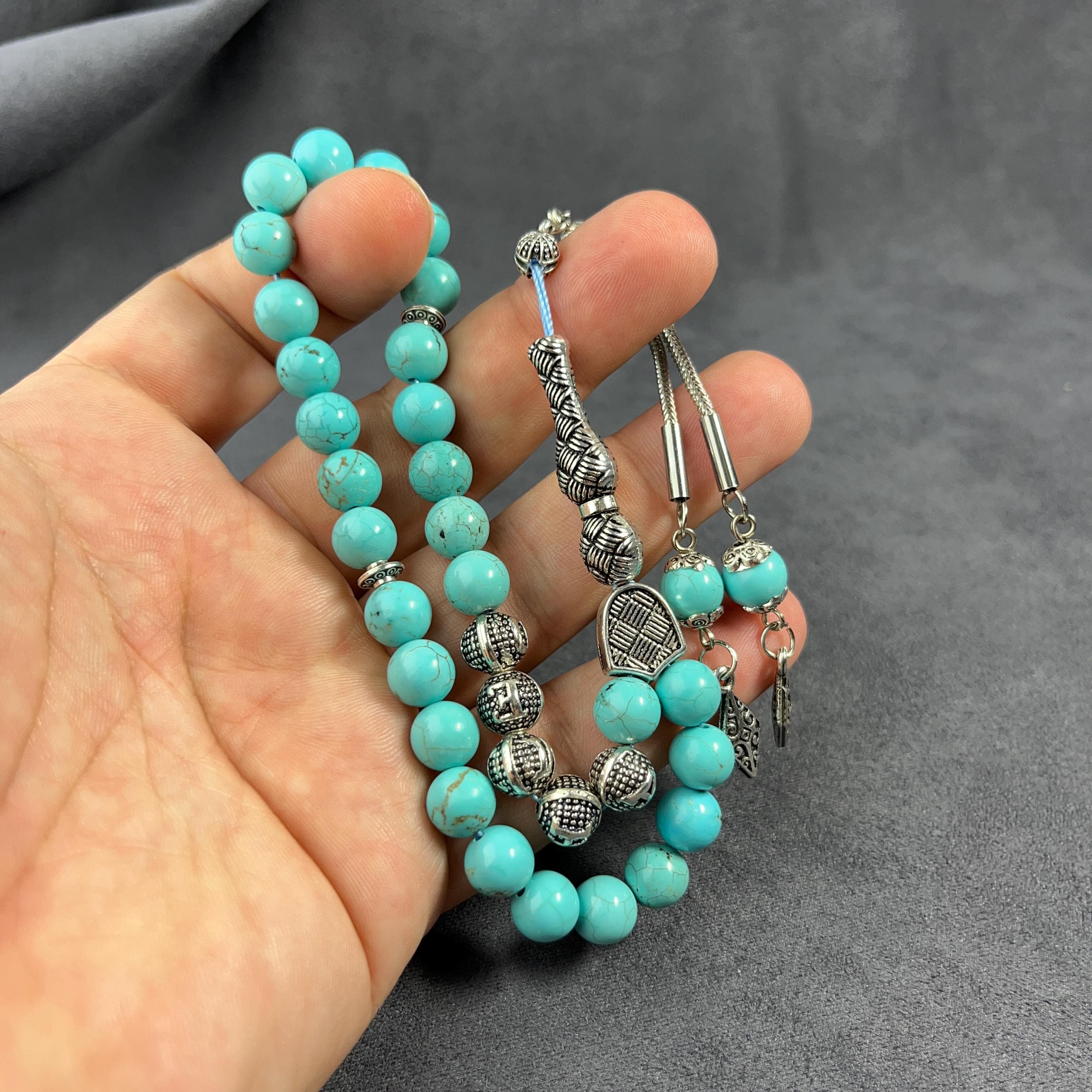 Personalized Turquoise Prayer Beads & Bracelet: Islamic Tasbih, Eid Gift