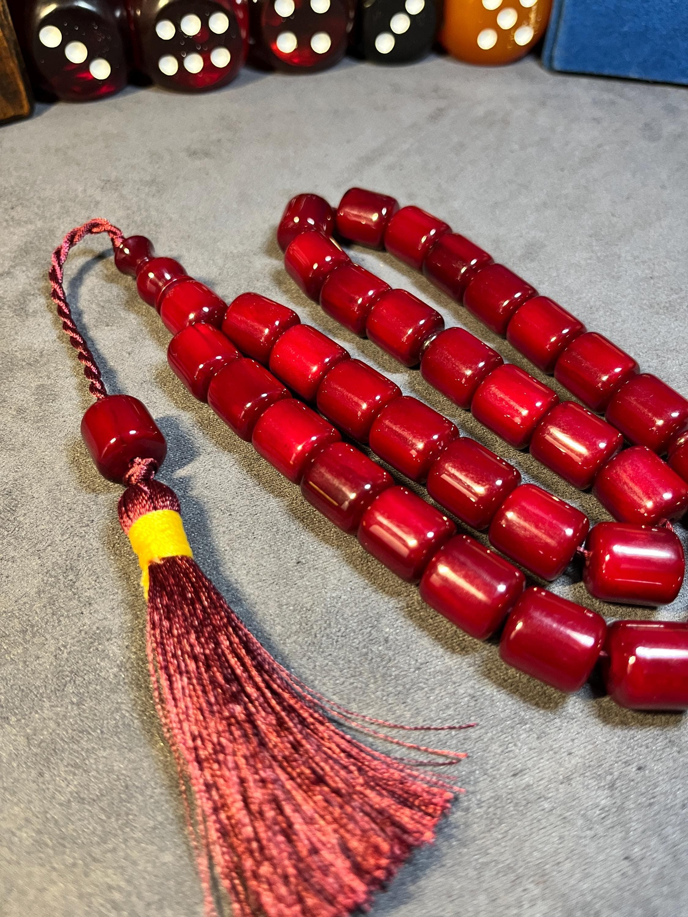 Faturan Style Cherry Prayer Beads, 33 Tasbeeh, Ottoman Misbaha, New Bakelite (14-13.5mm) - image 3