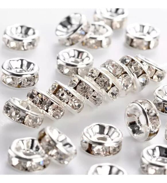 10mm Rhinestone Rondelle Spacers, Silver-Gold Plated, Jewelry Making (15pcs) - image 3